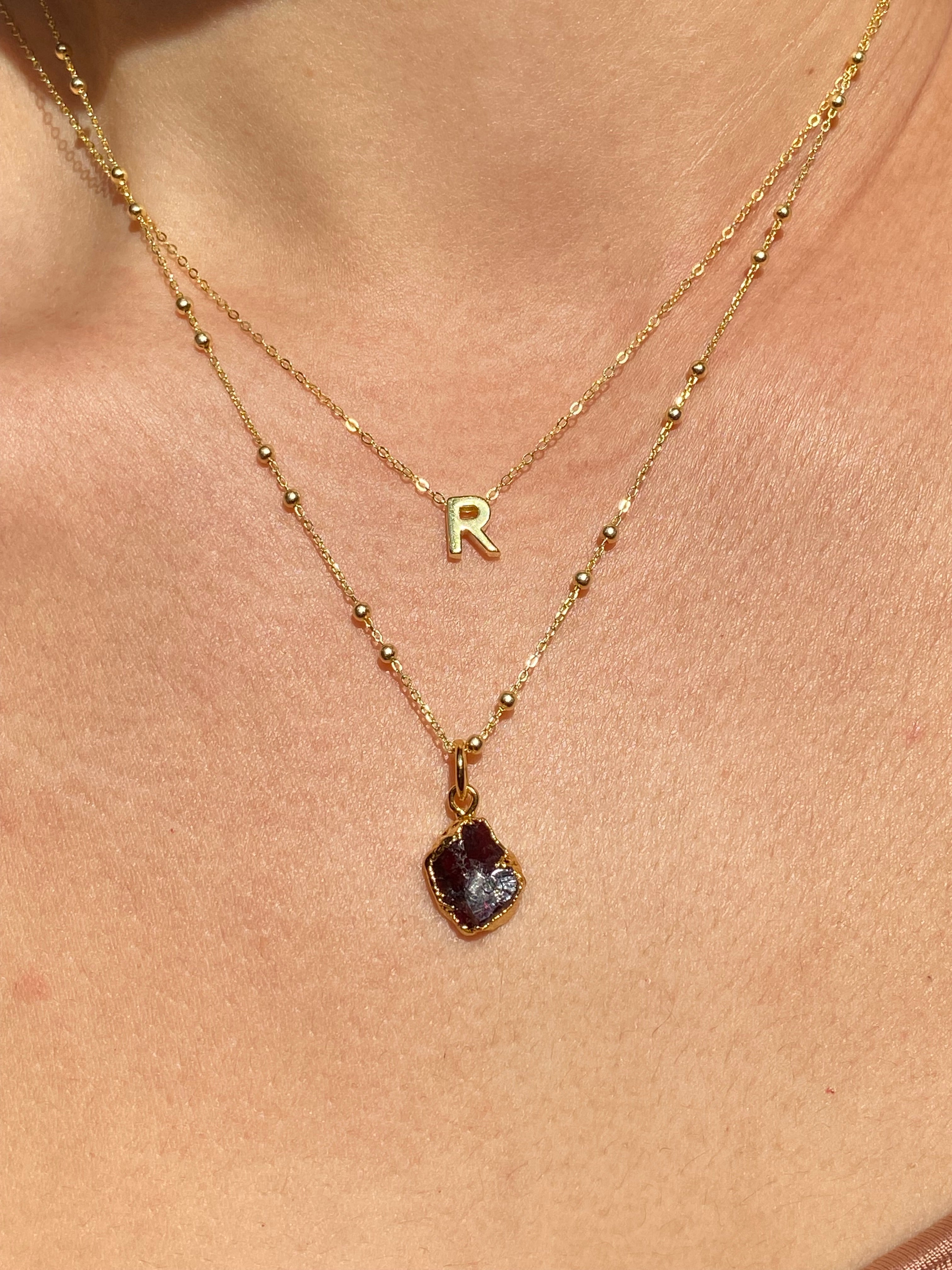Alphabet + Flat Birthstone Necklace Set - January