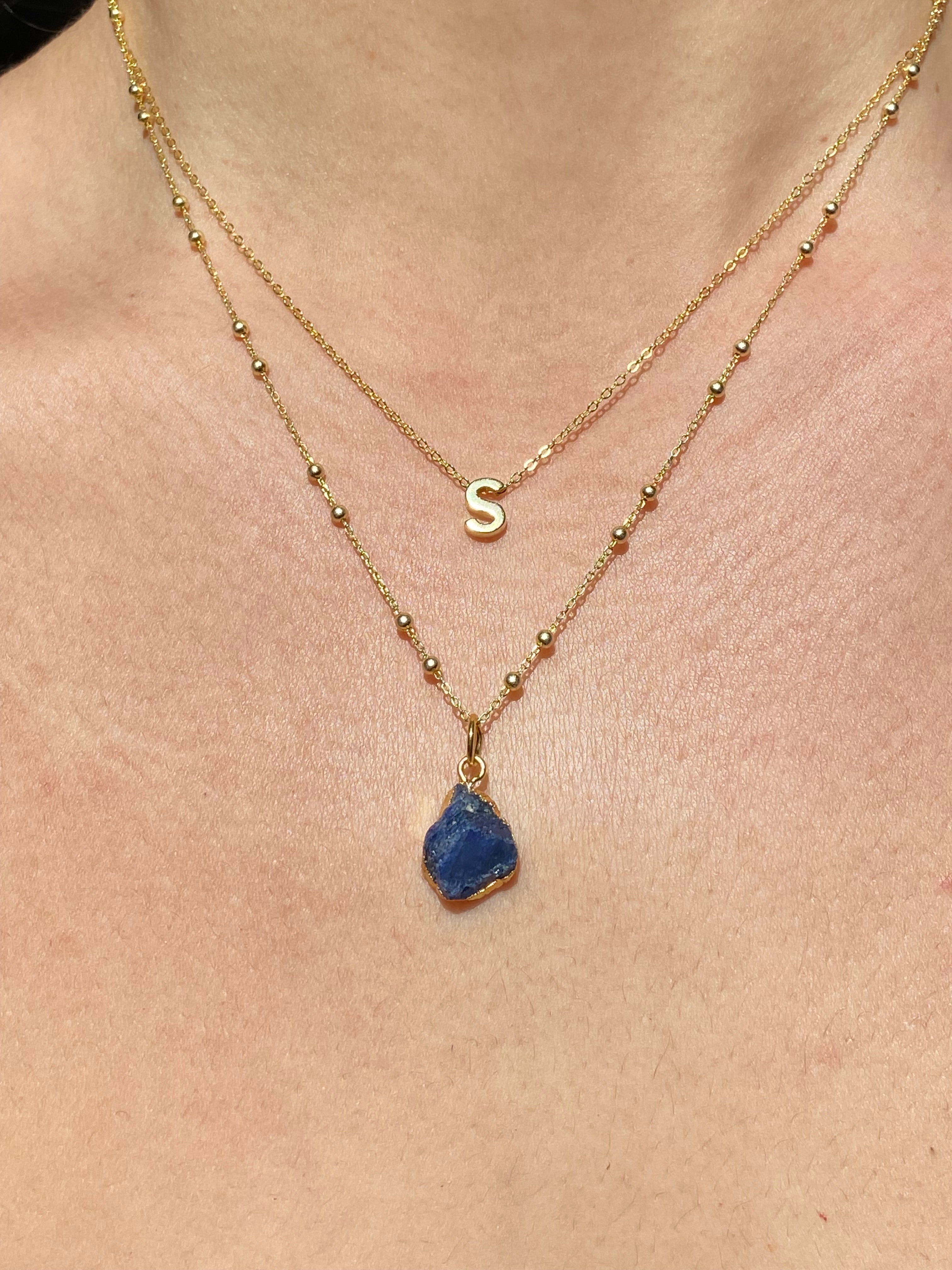 Alphabet + Flat Birthstone Necklace Set - September