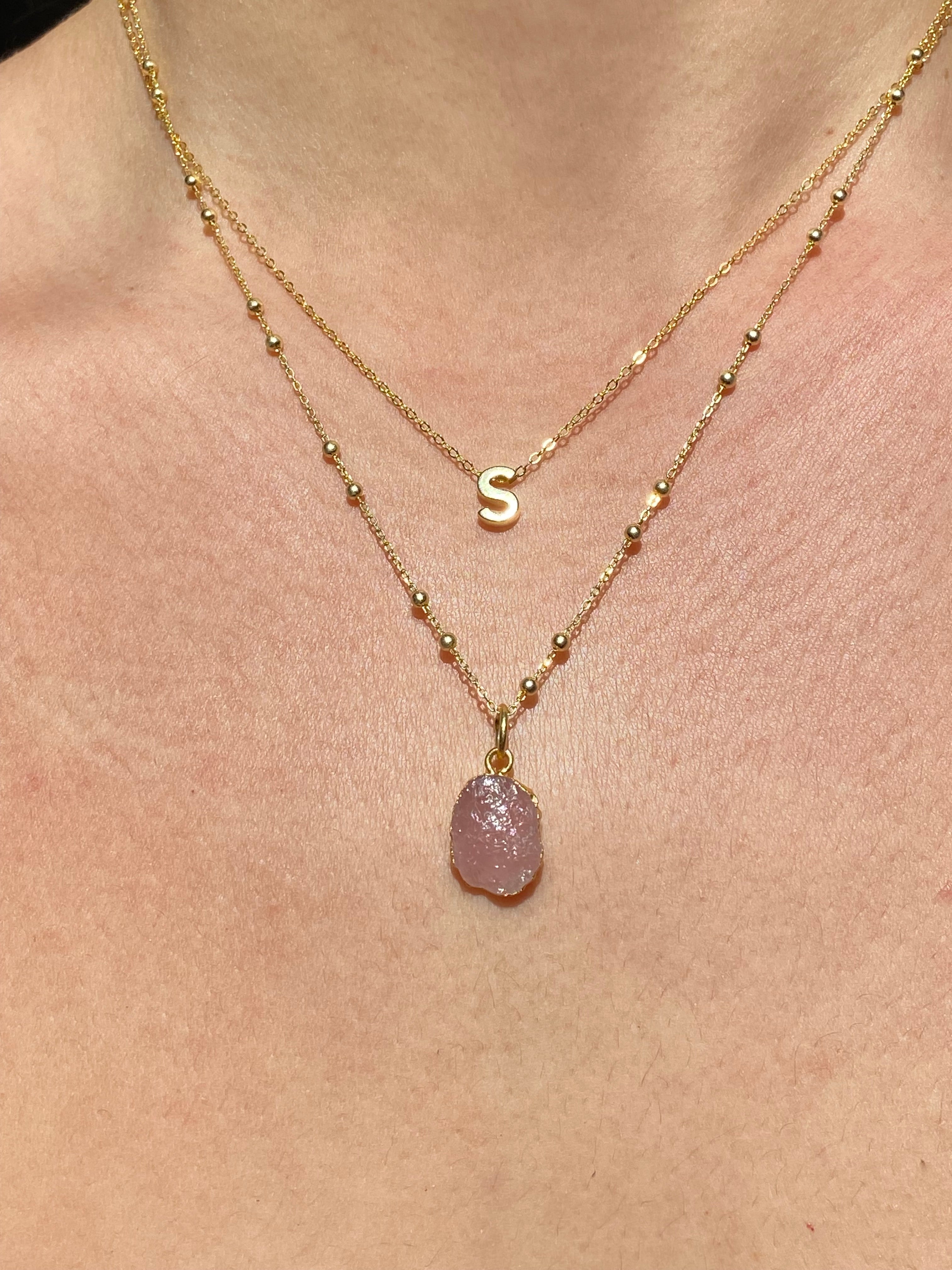 Alphabet + Flat Birthstone Necklace Set - October