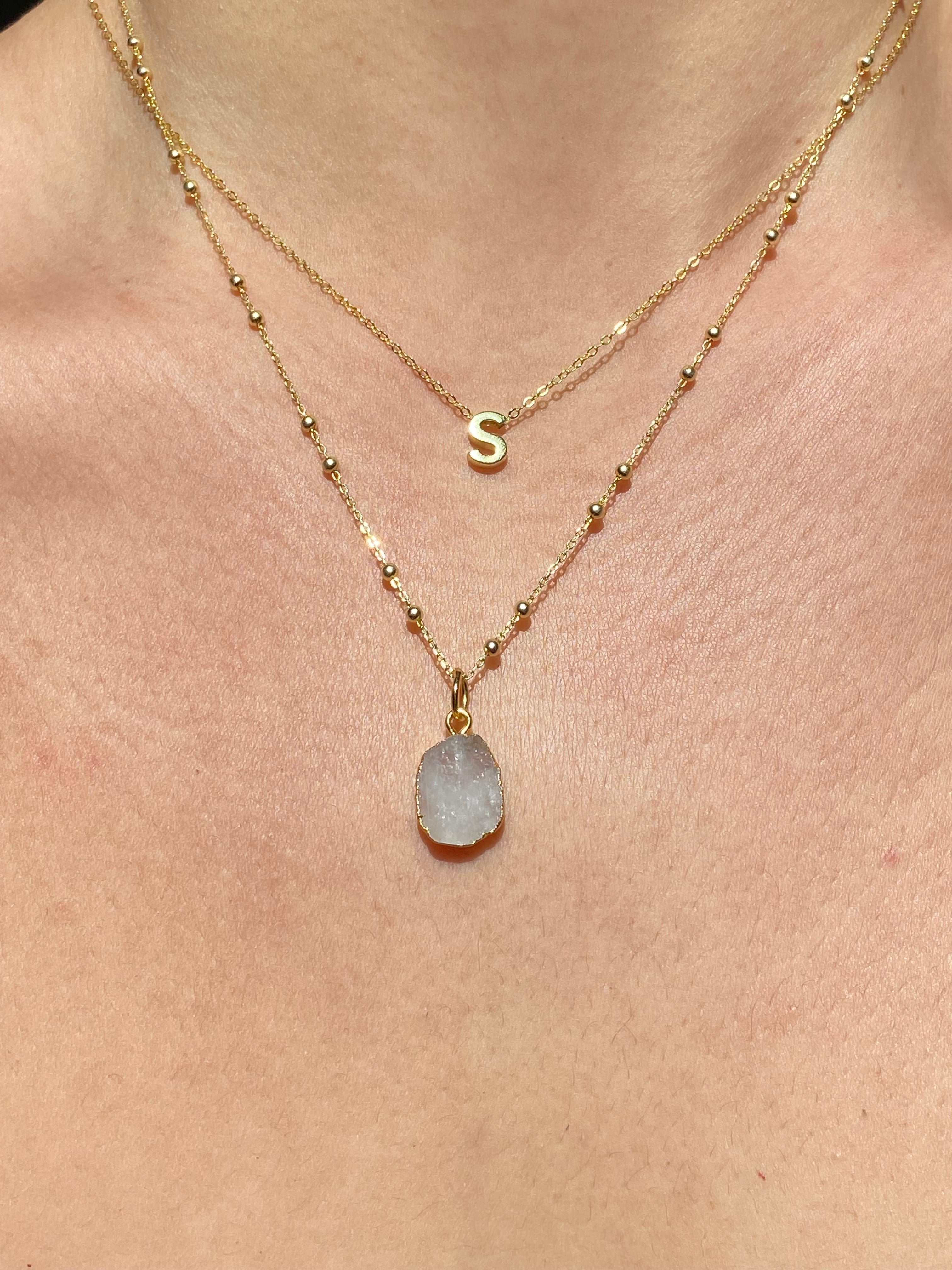 Alphabet + Flat Birthstone Necklace Set - June