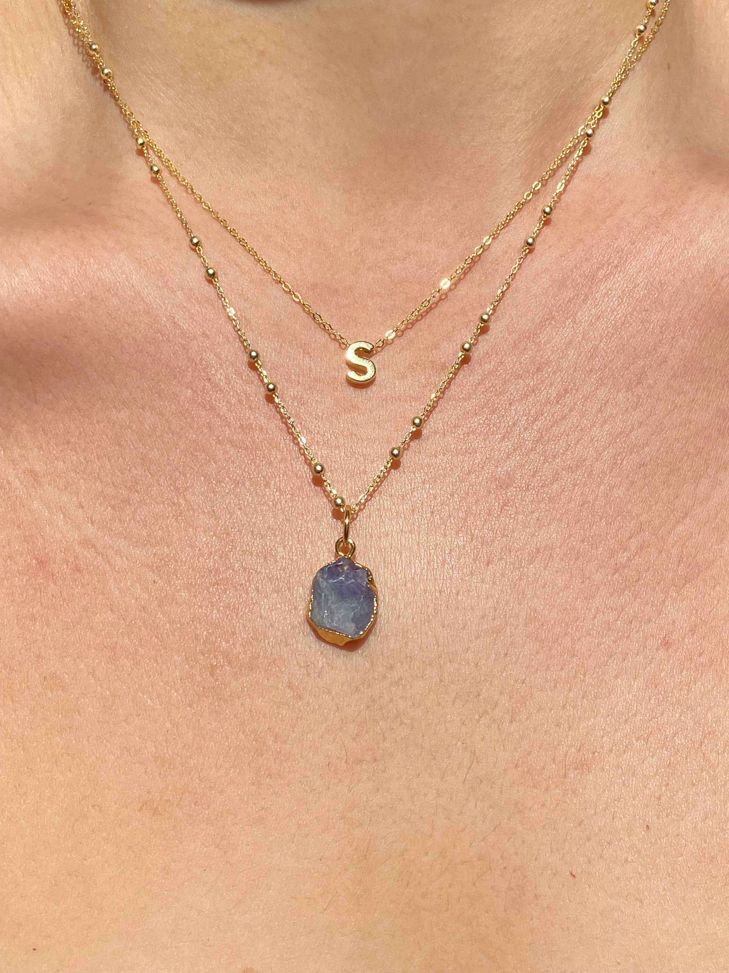 Alphabet + Flat Birthstone Necklace Set - December