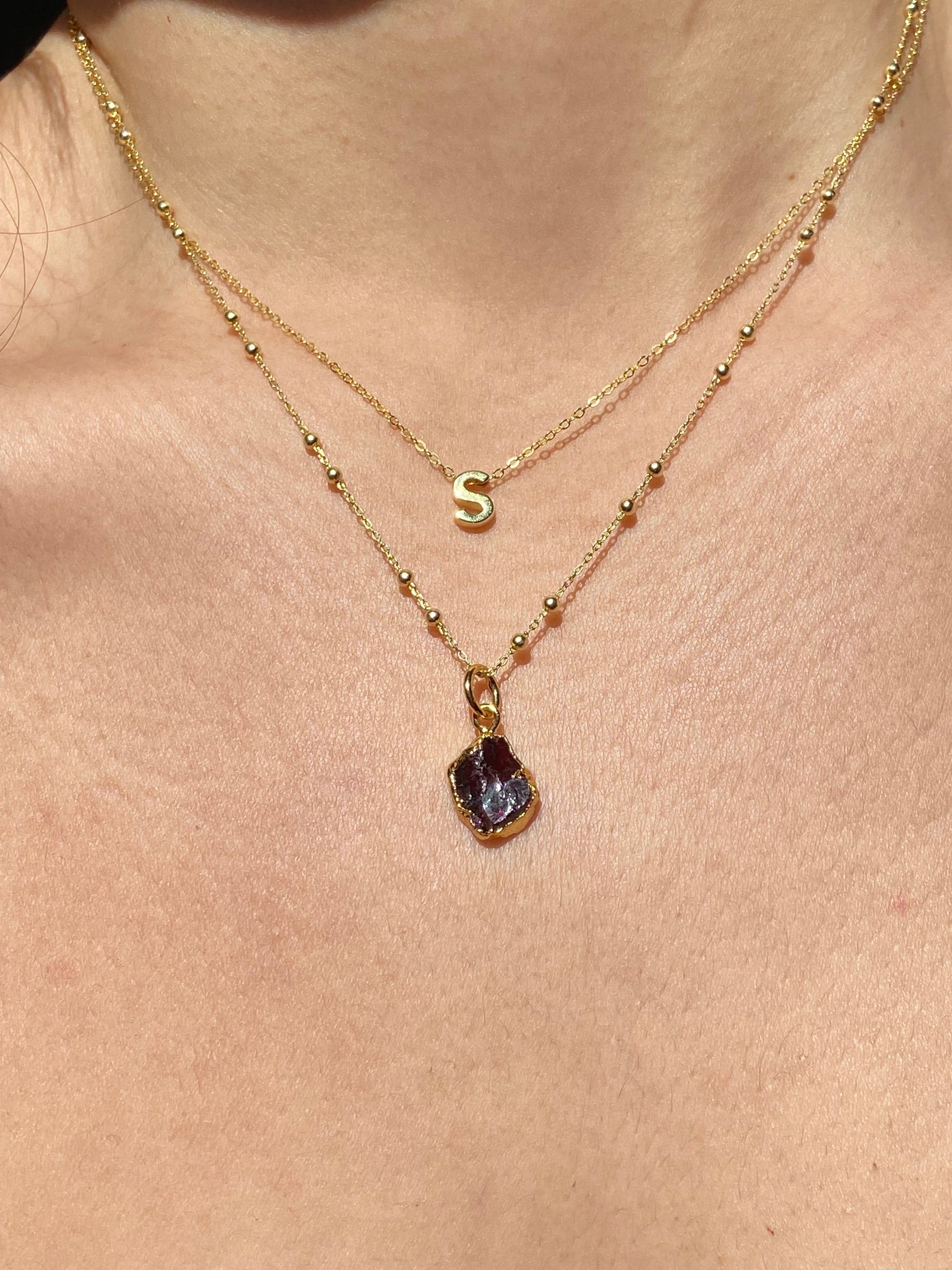 Alphabet + Flat Birthstone Necklace Set - January