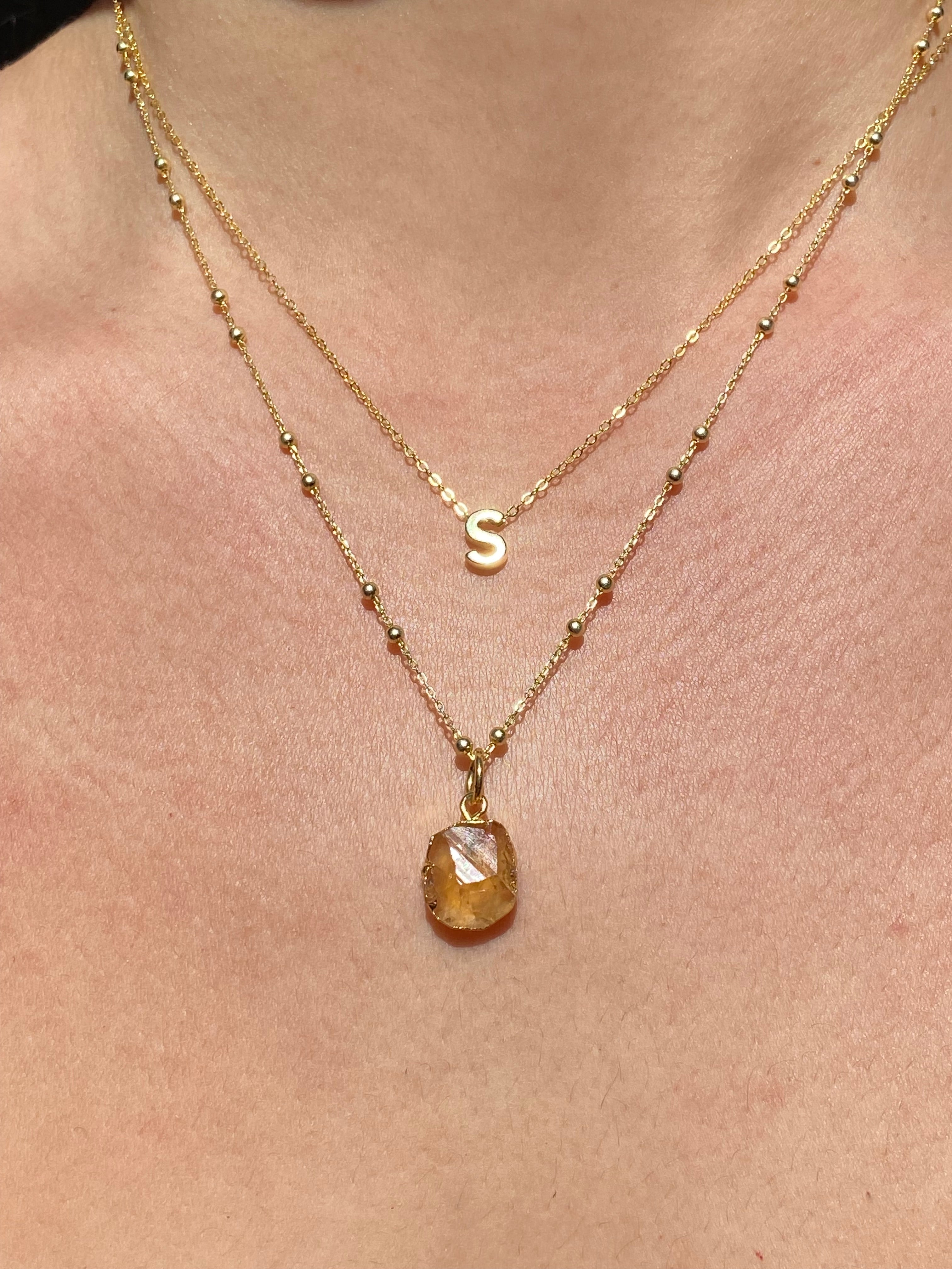 Alphabet + Flat Birthstone Necklace Set - November