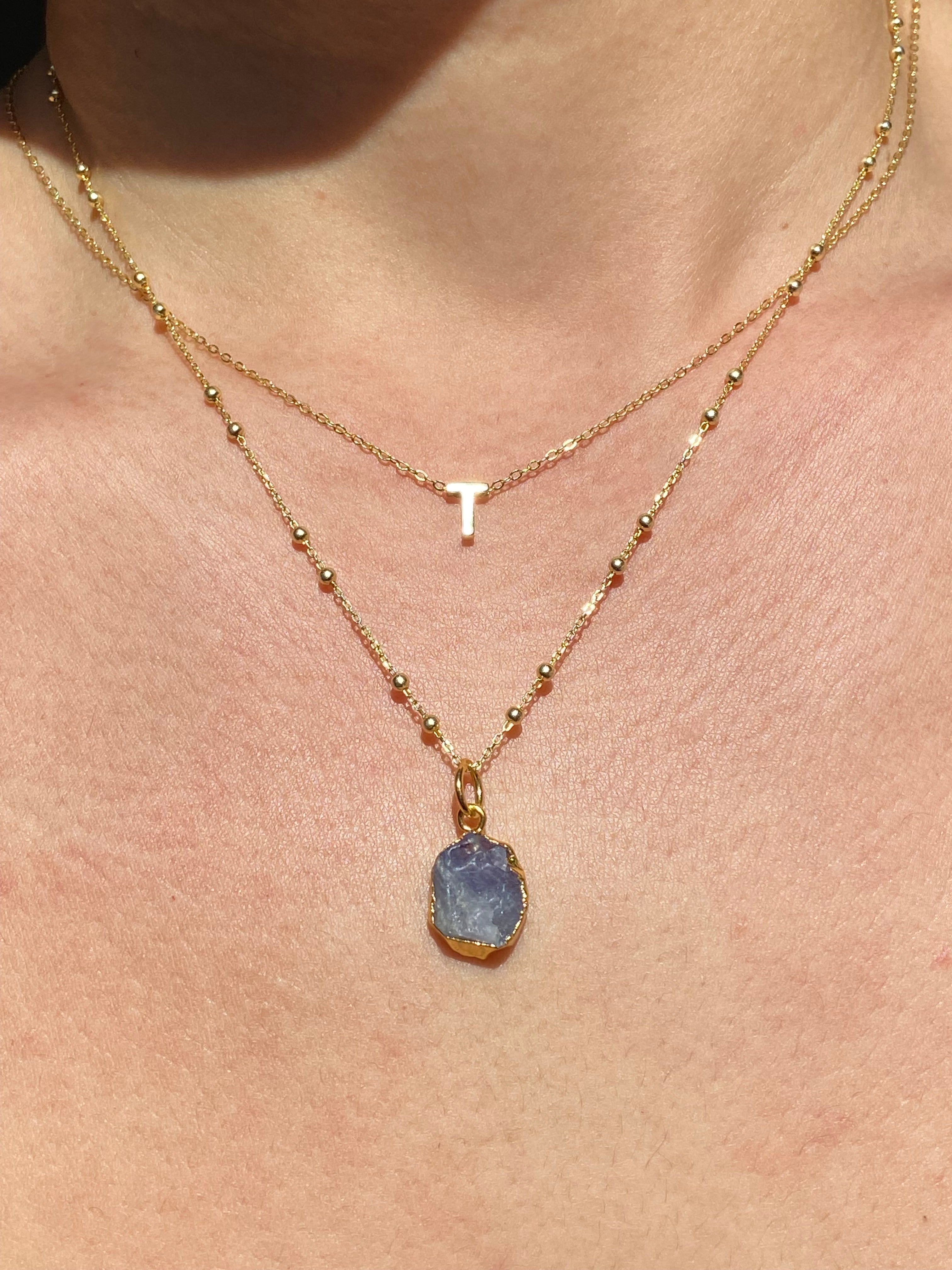 Alphabet + Flat Birthstone Necklace Set - December