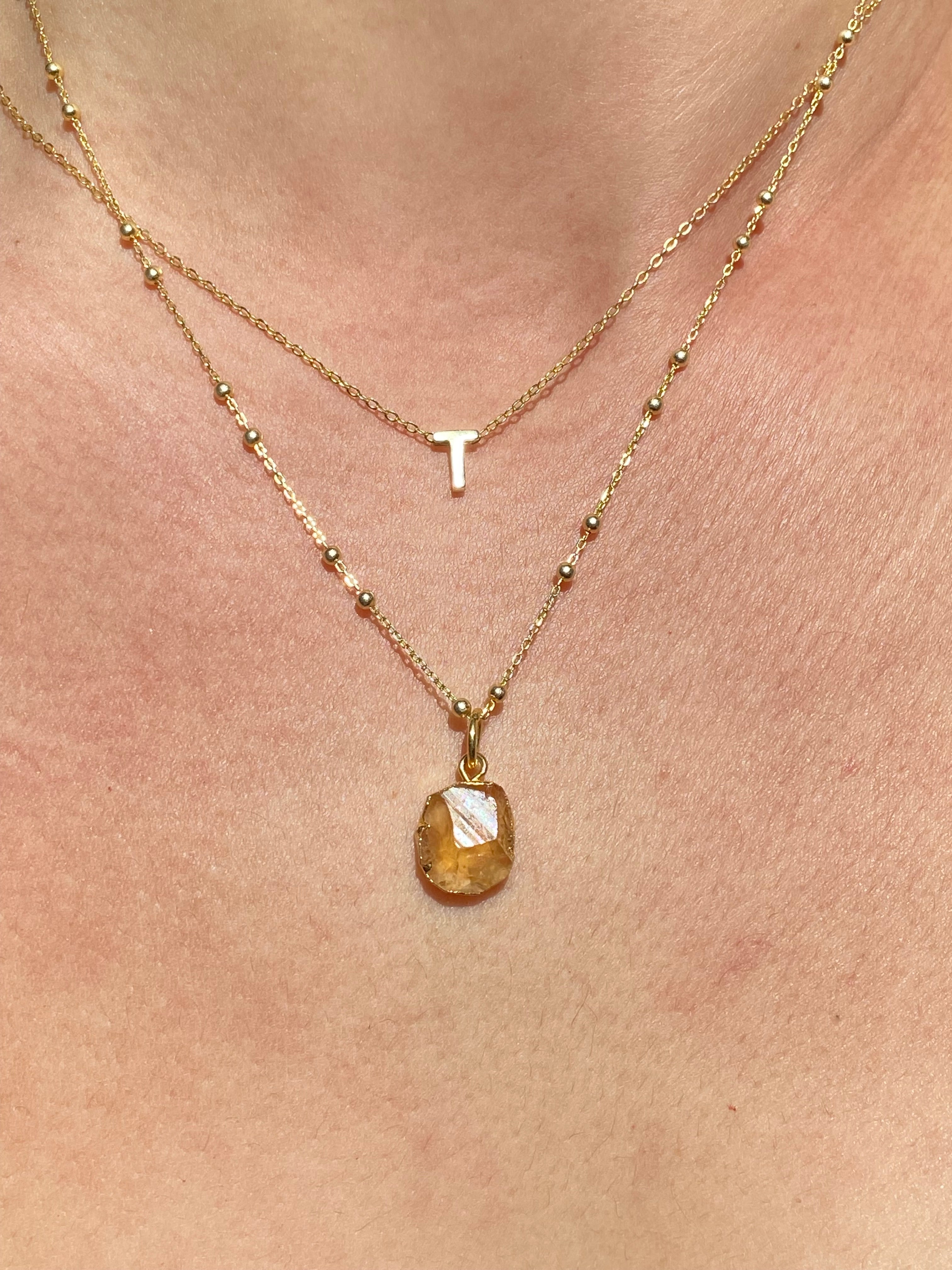 Alphabet + Flat Birthstone Necklace Set - November