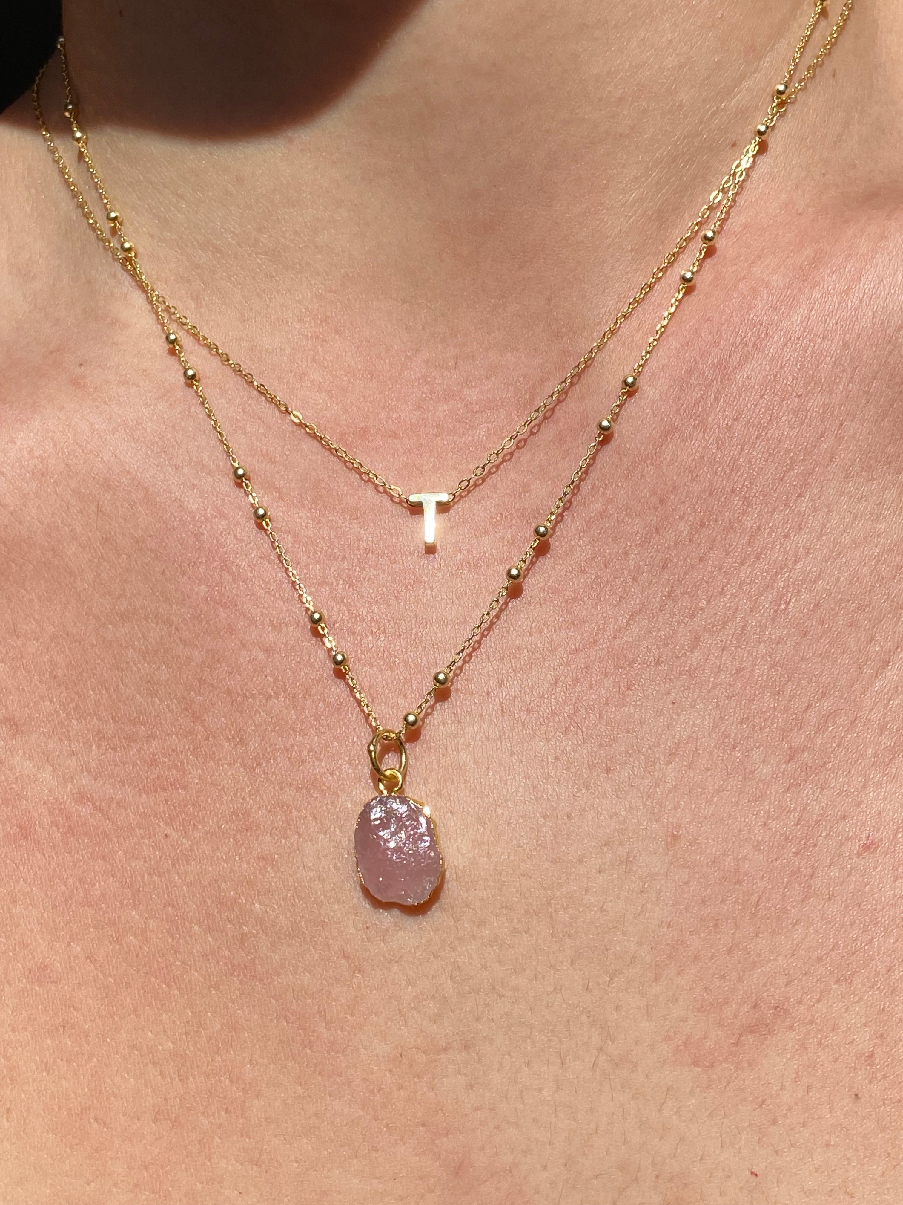 Alphabet + Flat Birthstone Necklace Set - October
