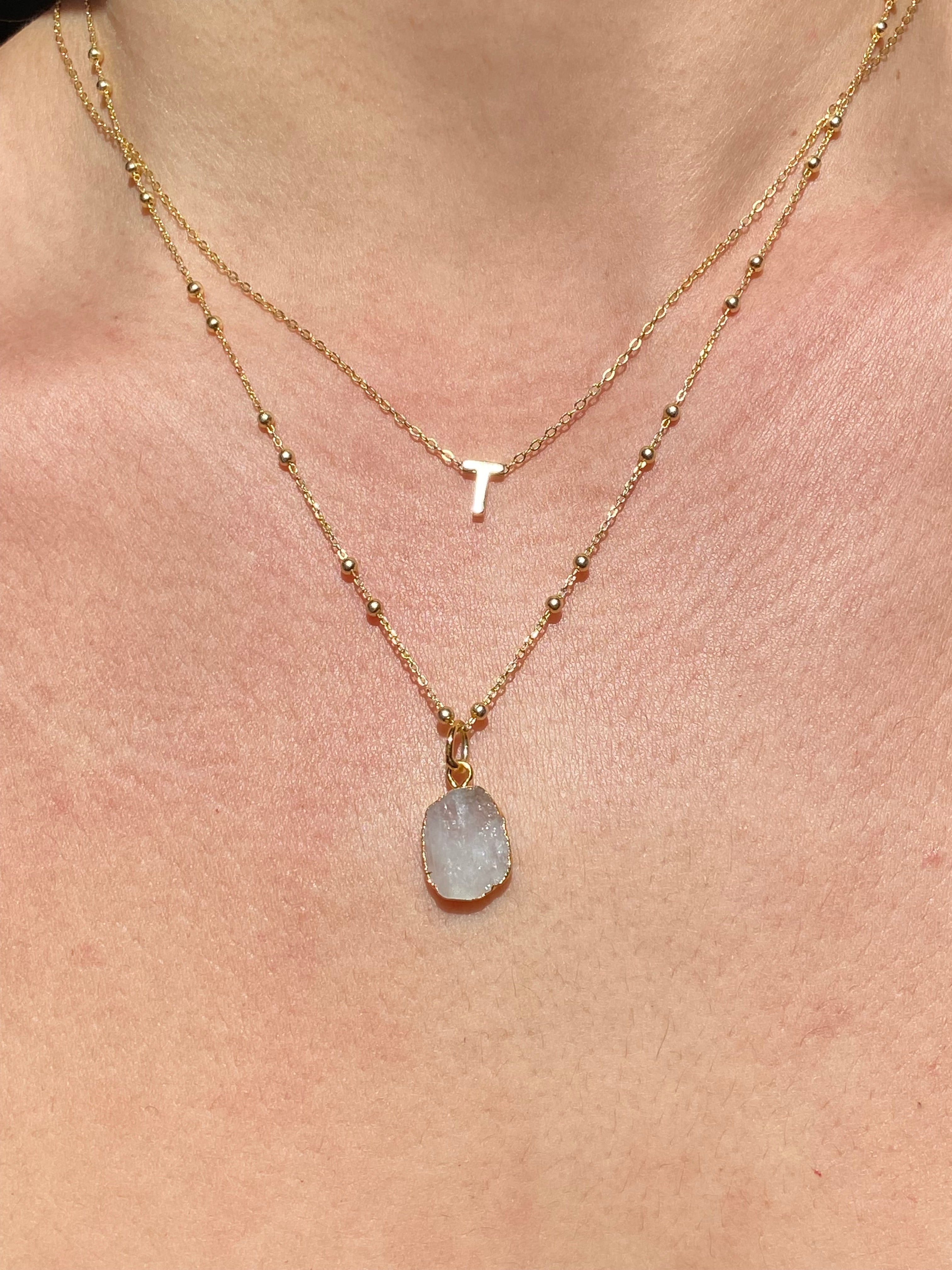Alphabet + Flat Birthstone Necklace Set - June