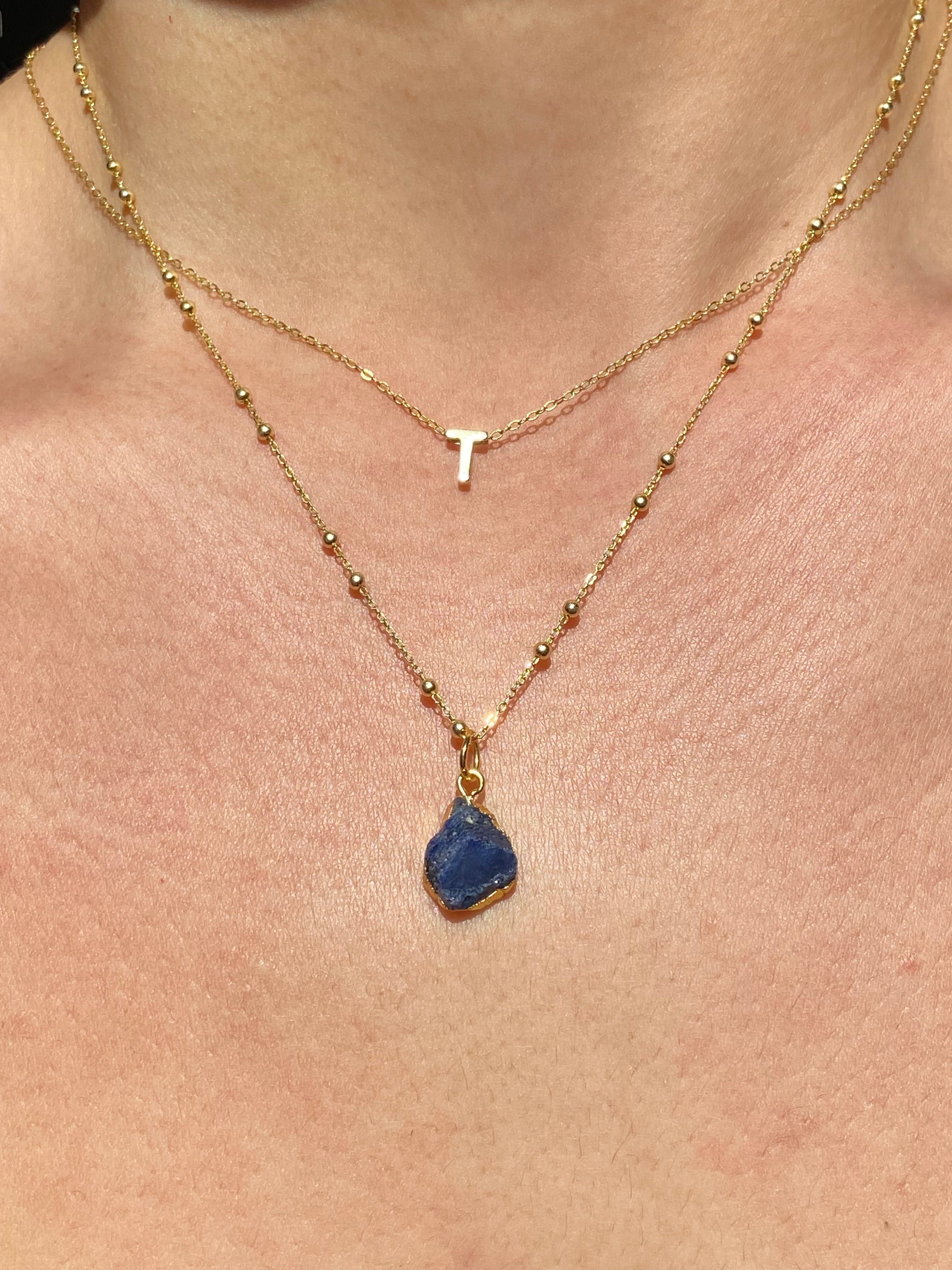 Alphabet + Flat Birthstone Necklace Set - September