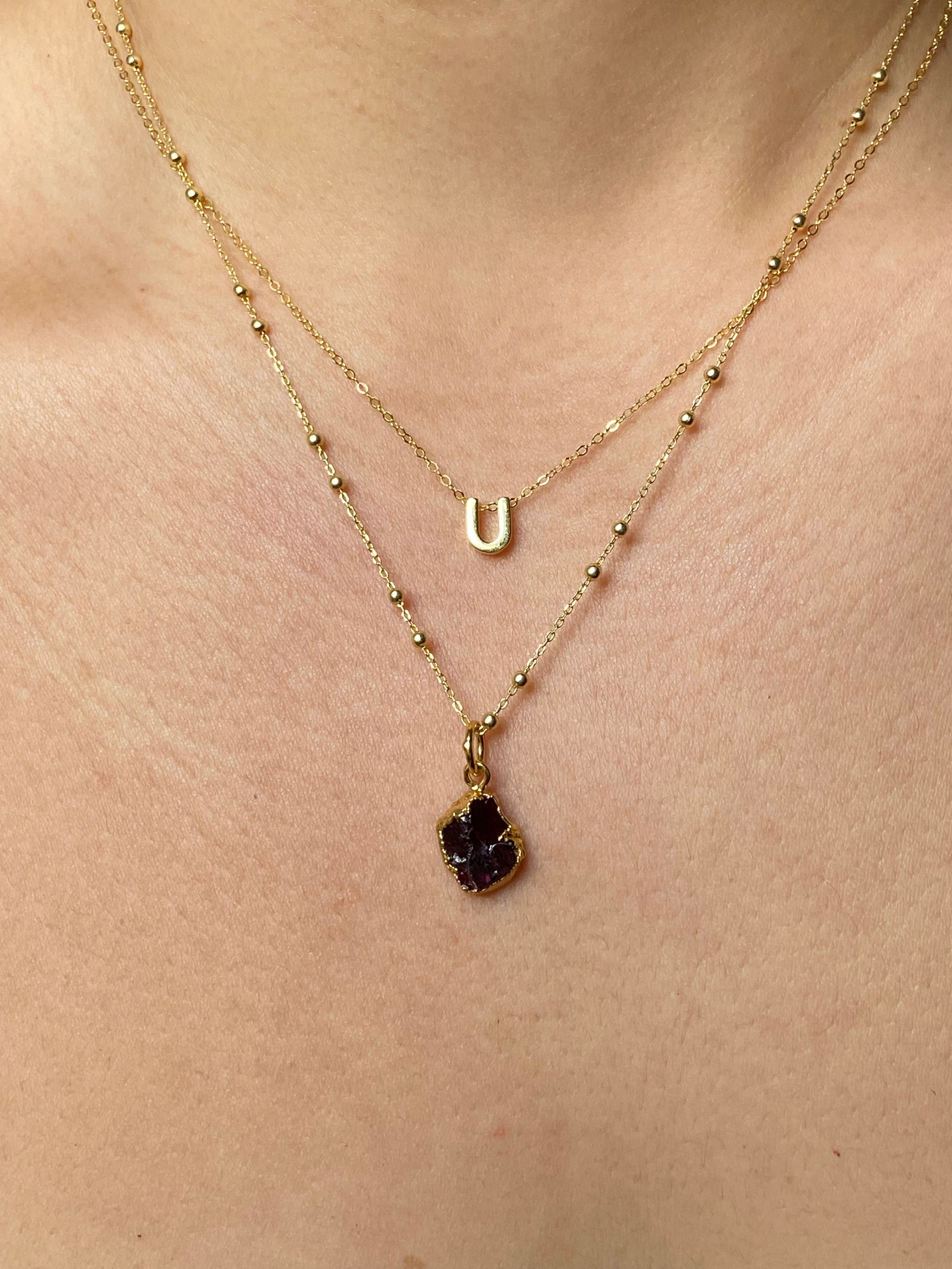 Alphabet + Flat Birthstone Necklace Set - January