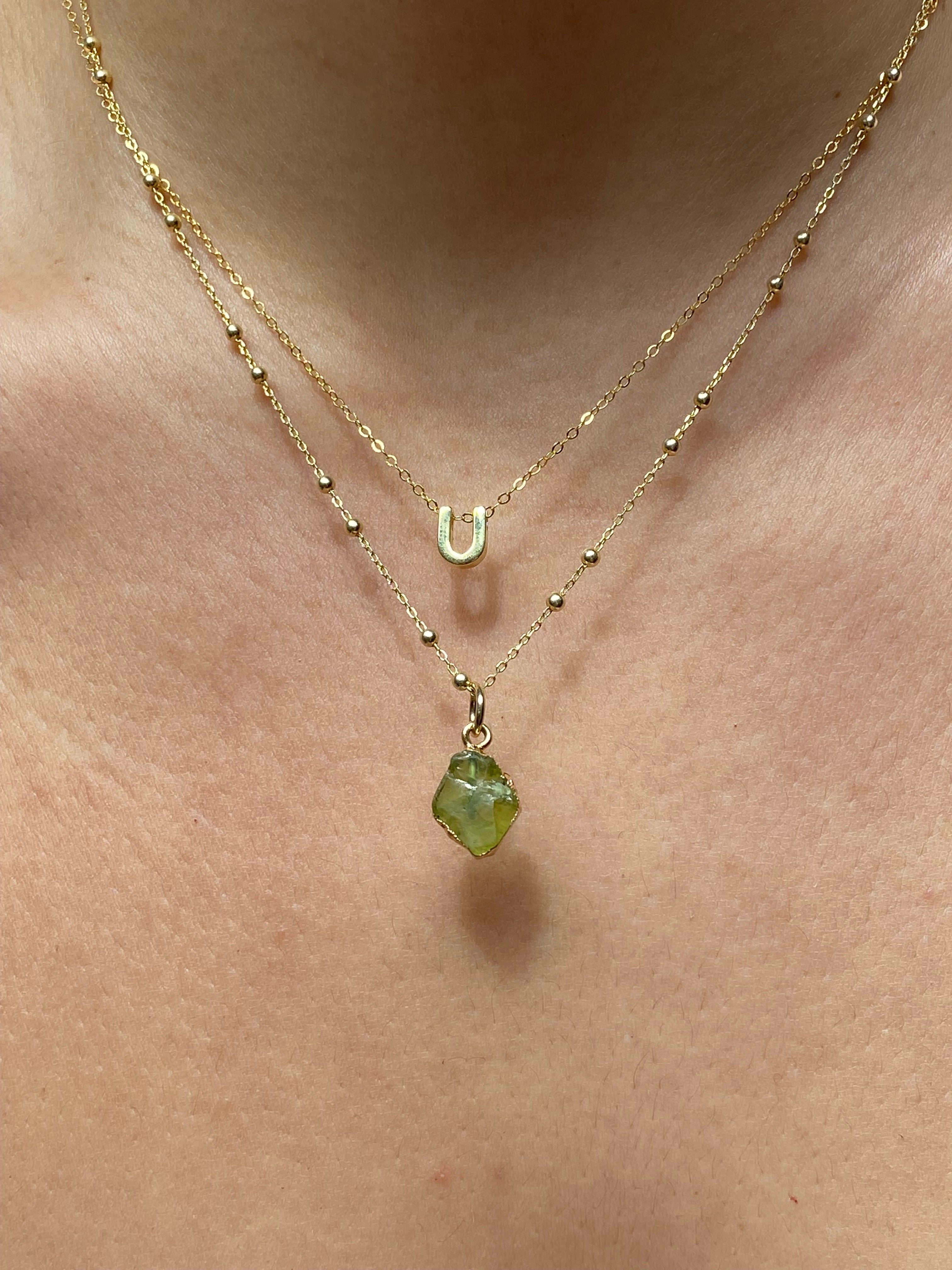 Alphabet + Flat Birthstone Necklace Set - August