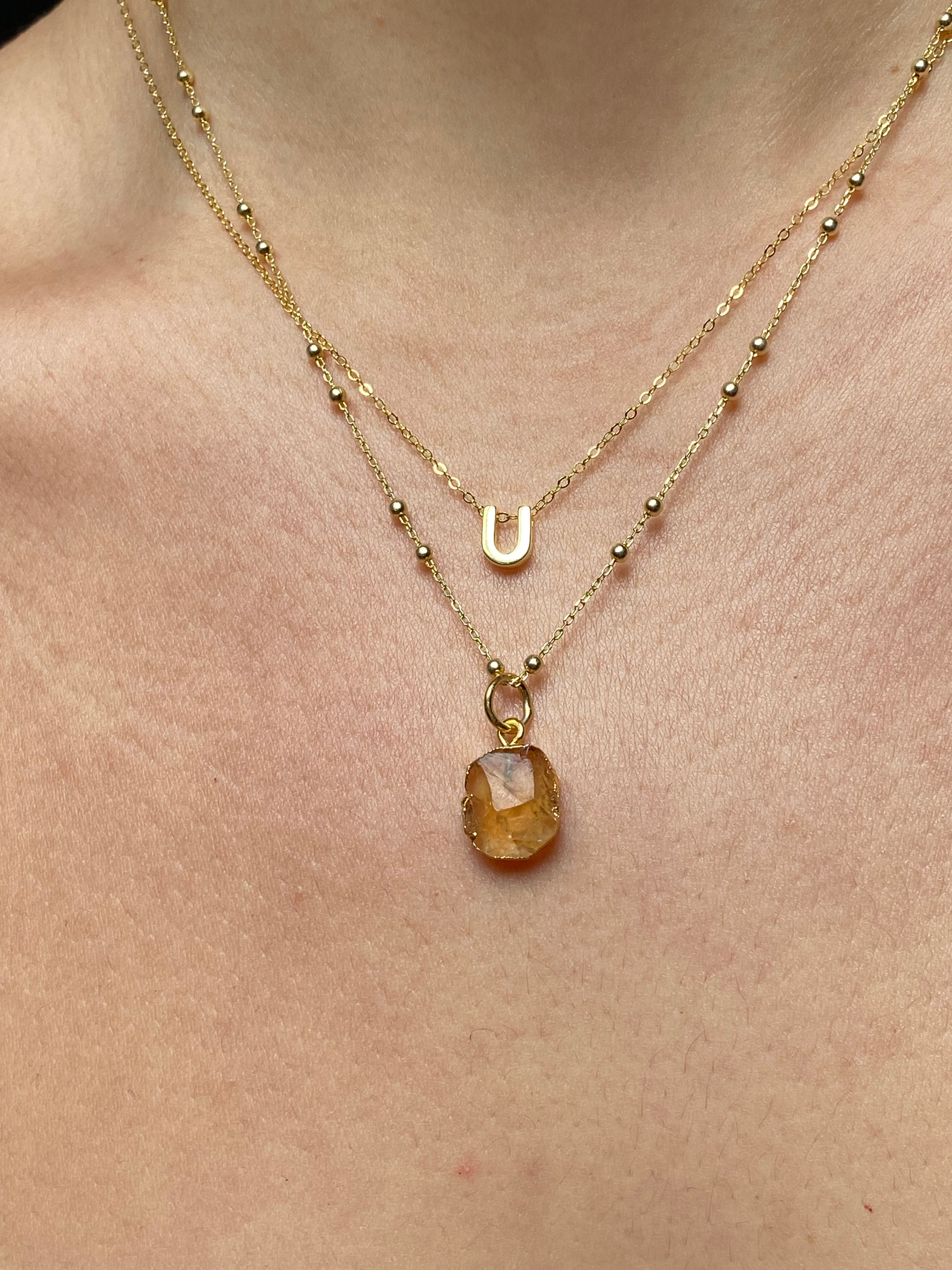 Alphabet + Flat Birthstone Necklace Set - November