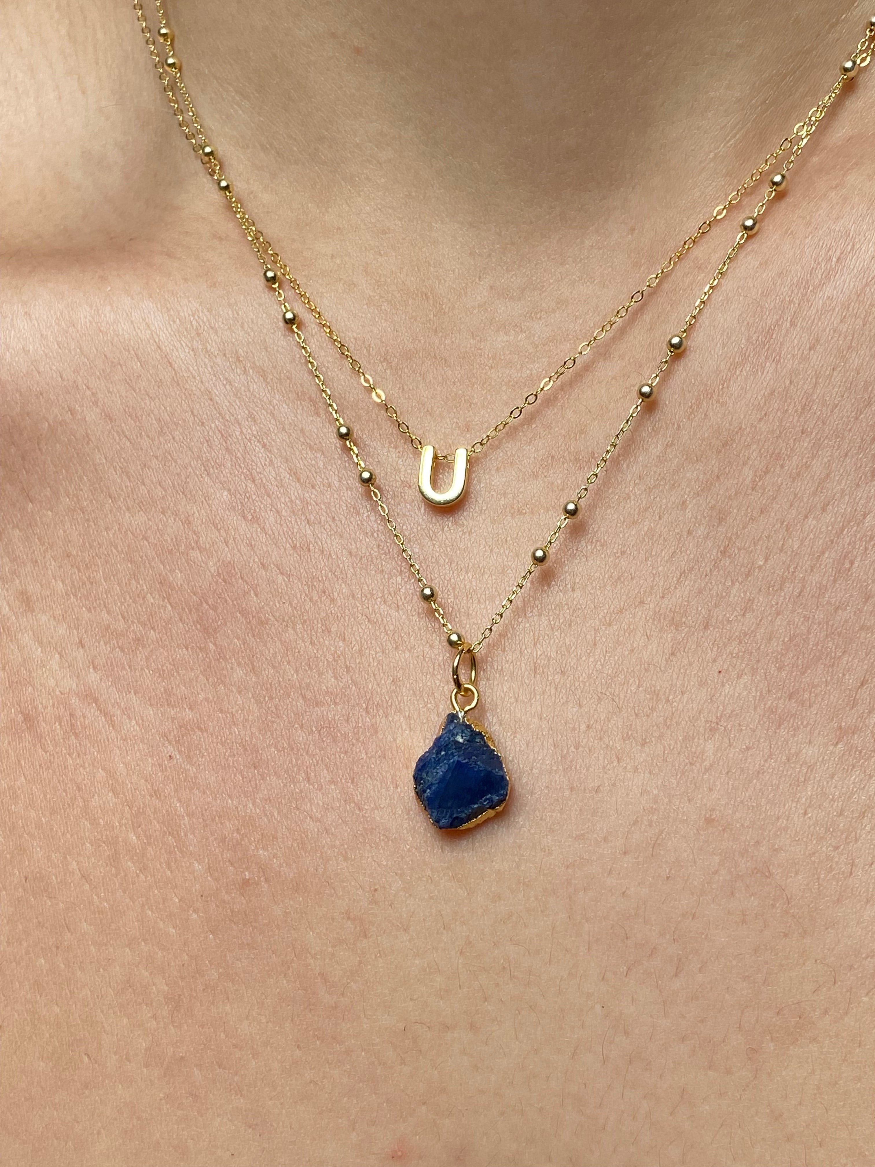 Alphabet + Flat Birthstone Necklace Set - September