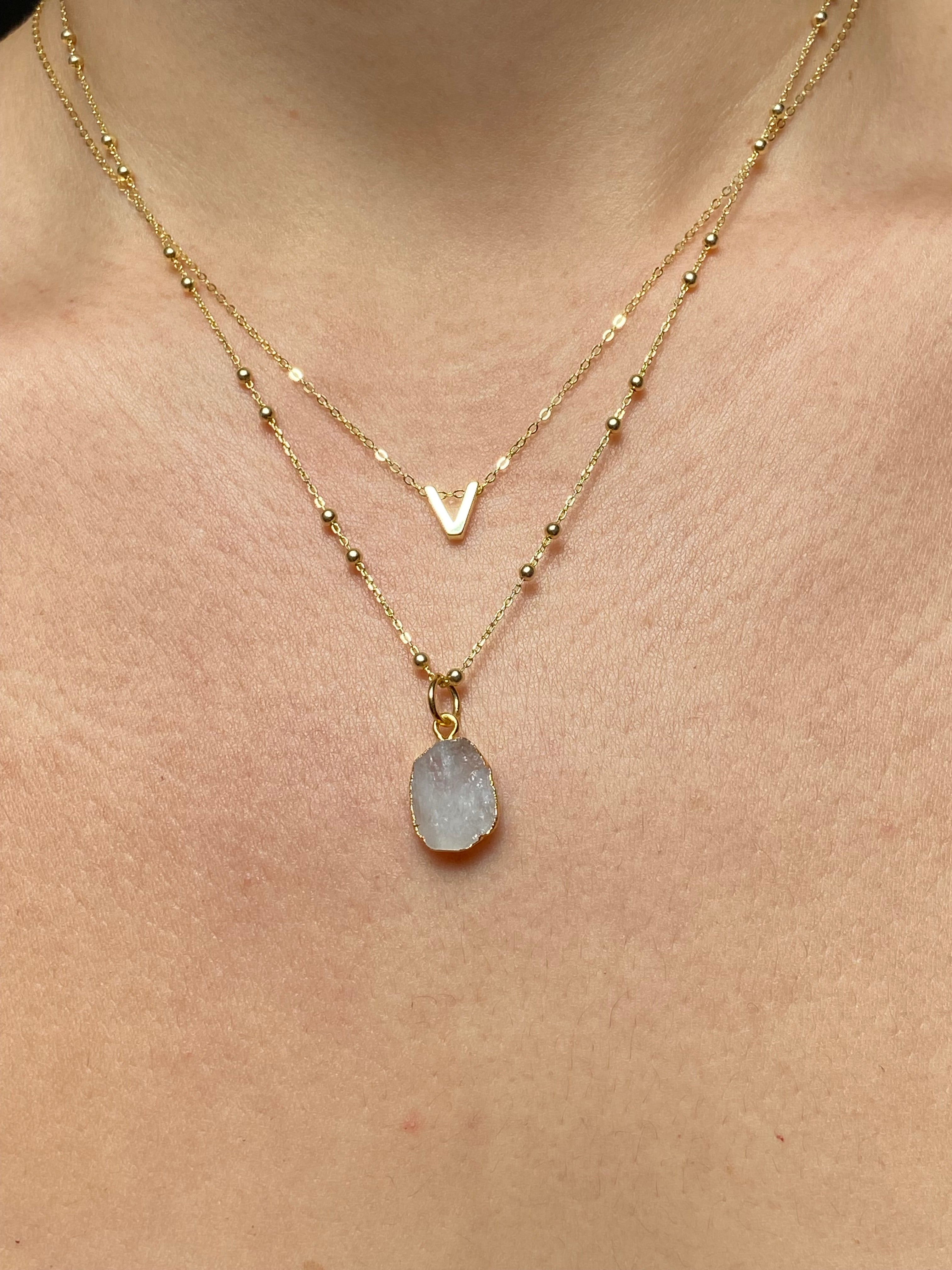 Alphabet + Flat Birthstone Necklace Set - June