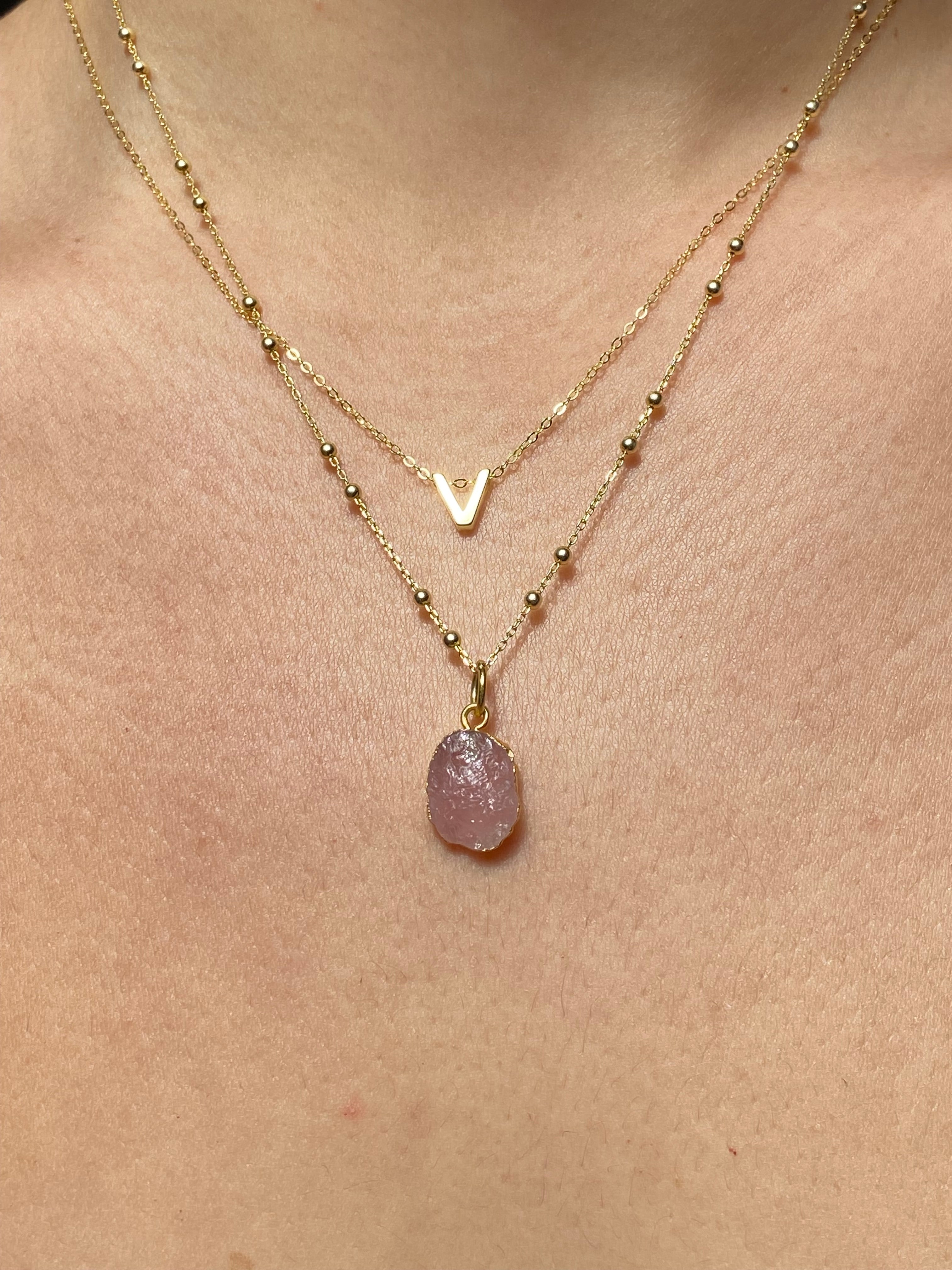 Alphabet + Flat Birthstone Necklace Set - October