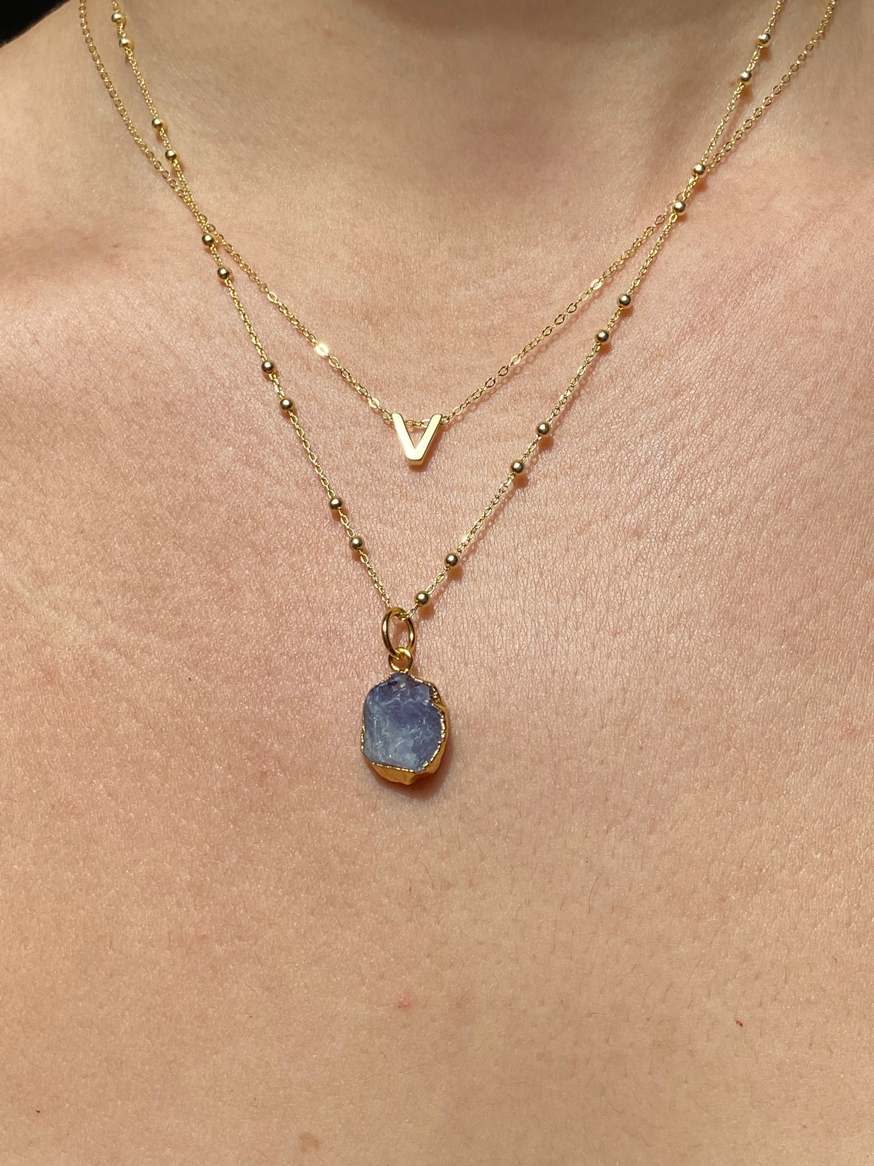 Alphabet + Flat Birthstone Necklace Set - December