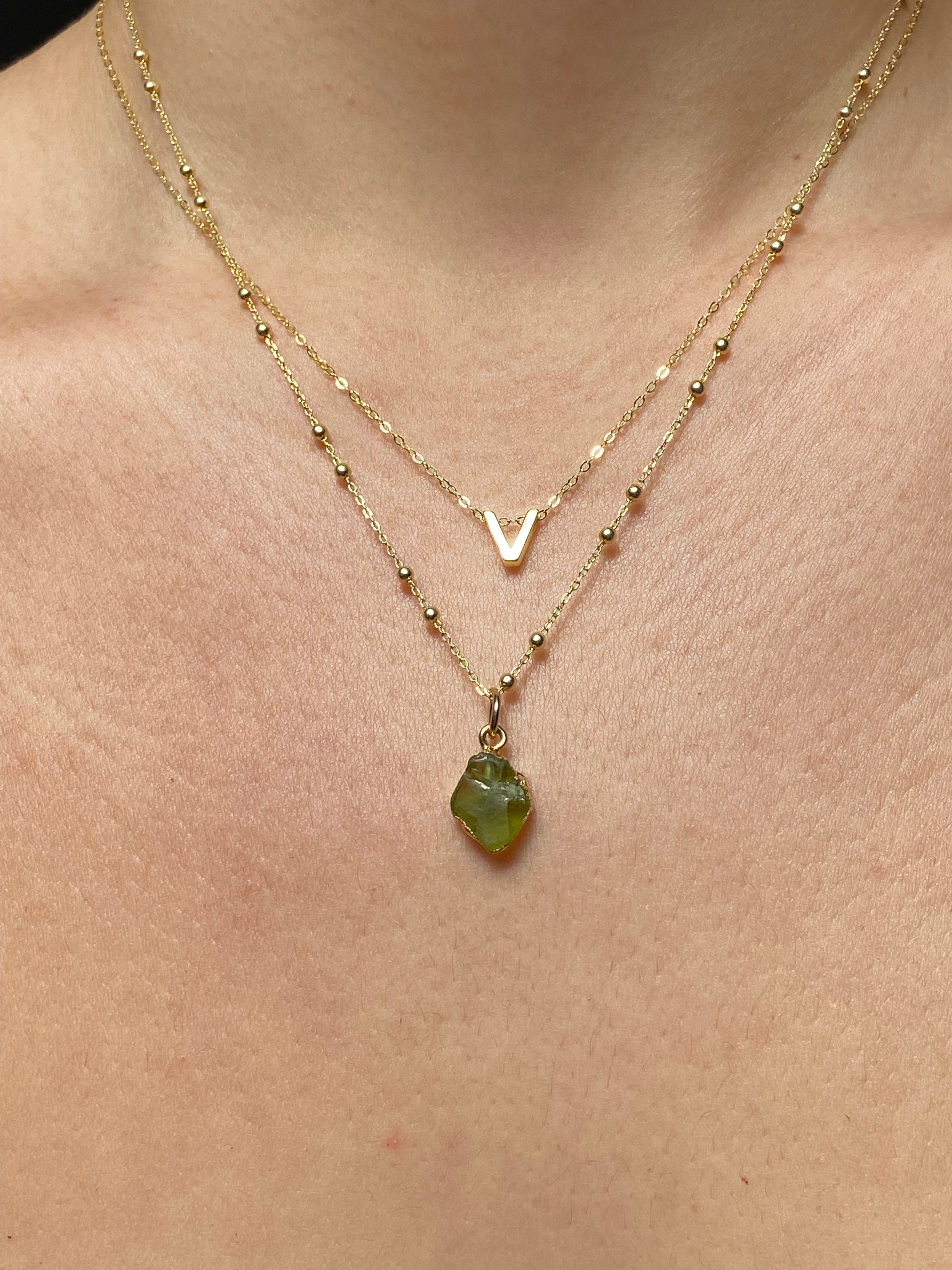 Alphabet + Flat Birthstone Necklace Set - August