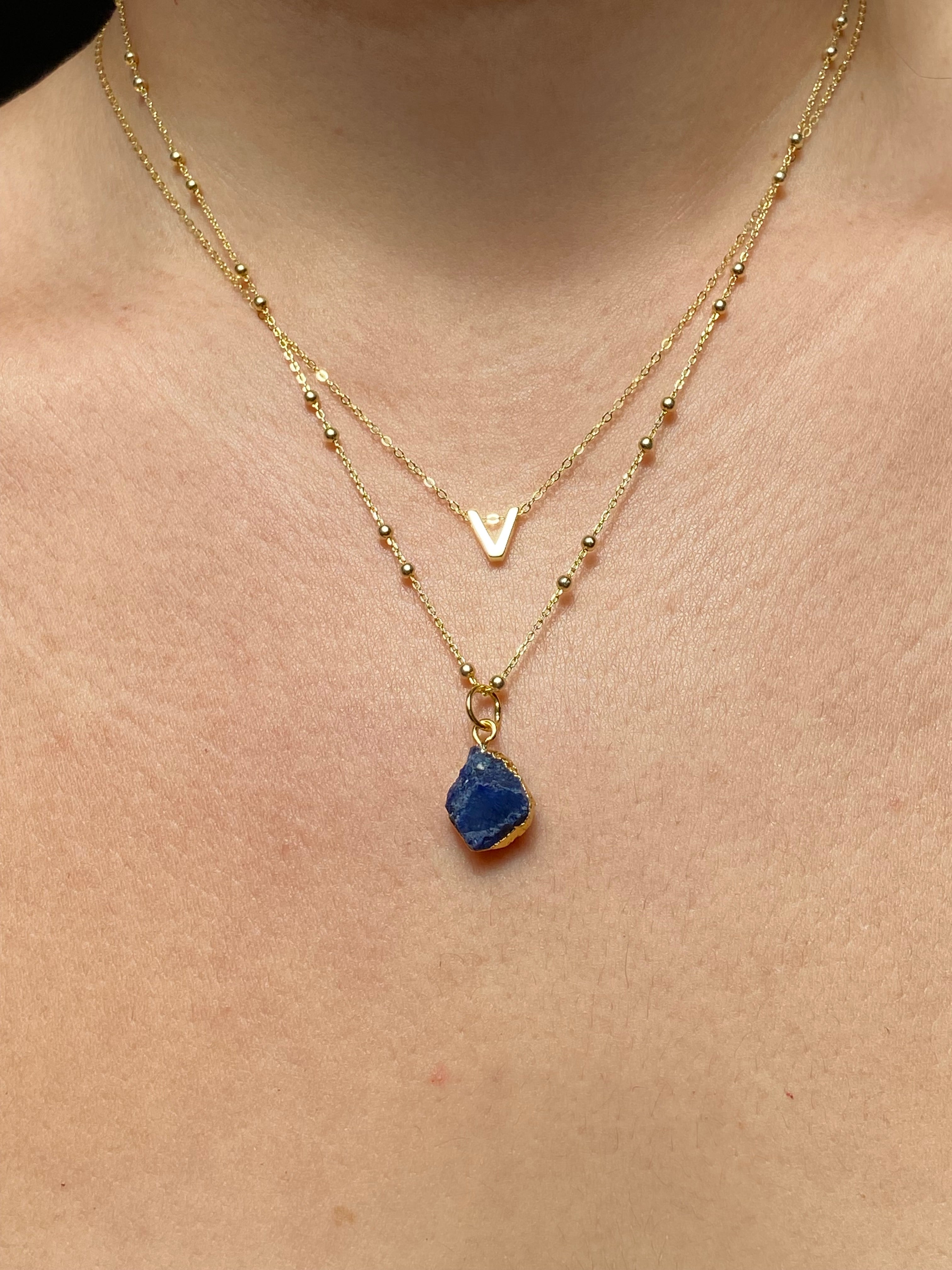 Alphabet + Flat Birthstone Necklace Set - September