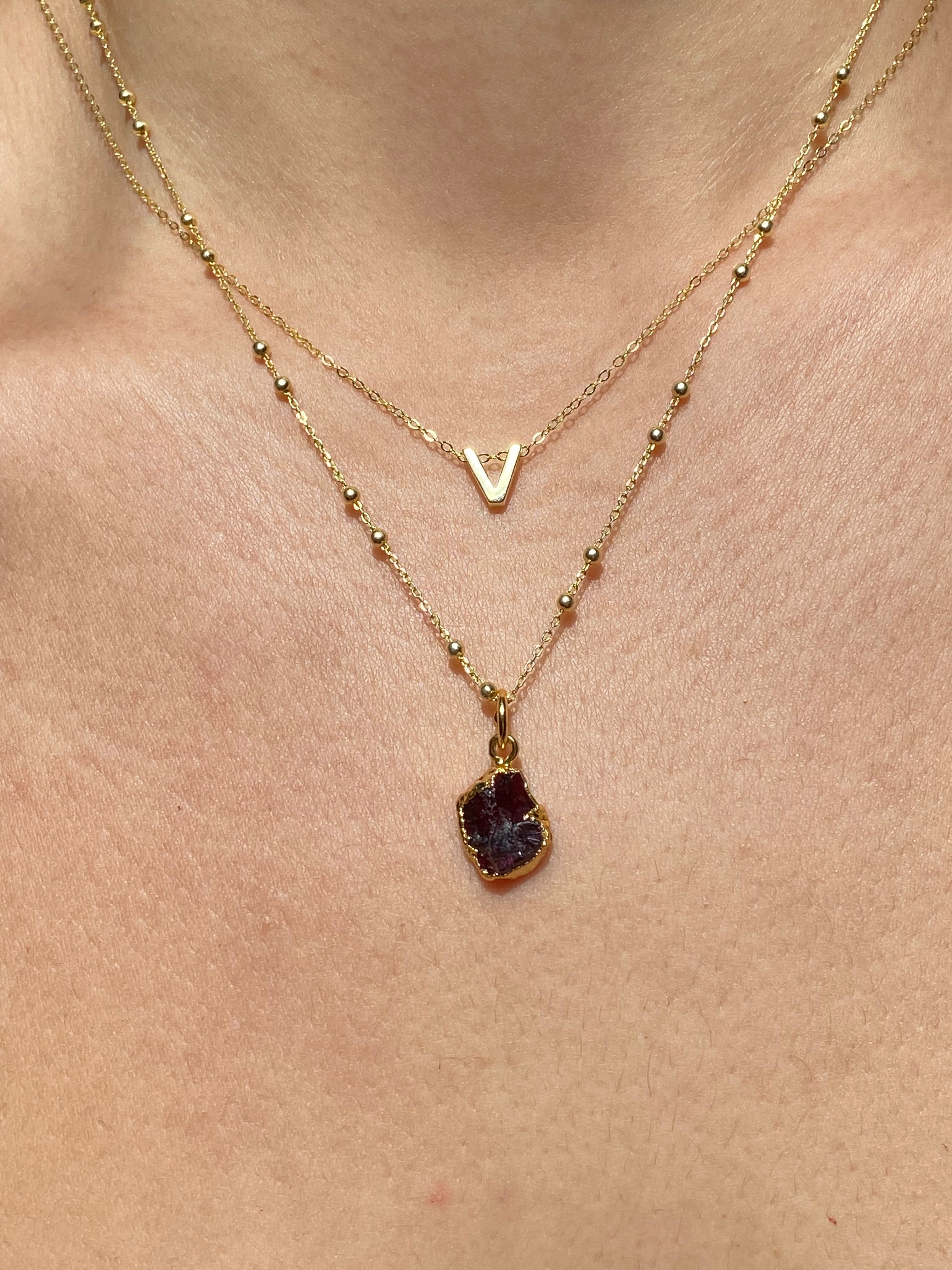 Alphabet + Flat Birthstone Necklace Set - January
