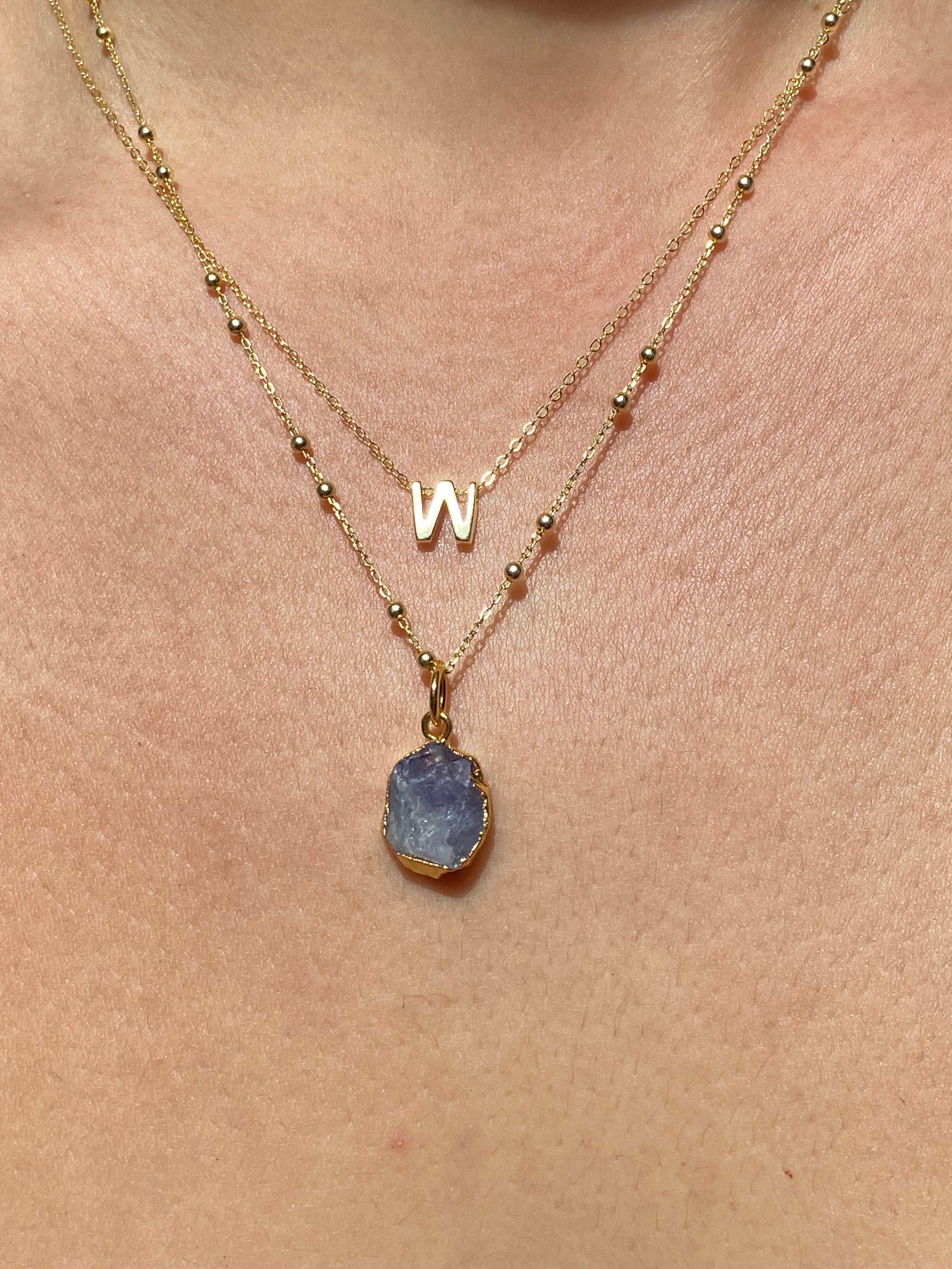 Alphabet + Flat Birthstone Necklace Set - December