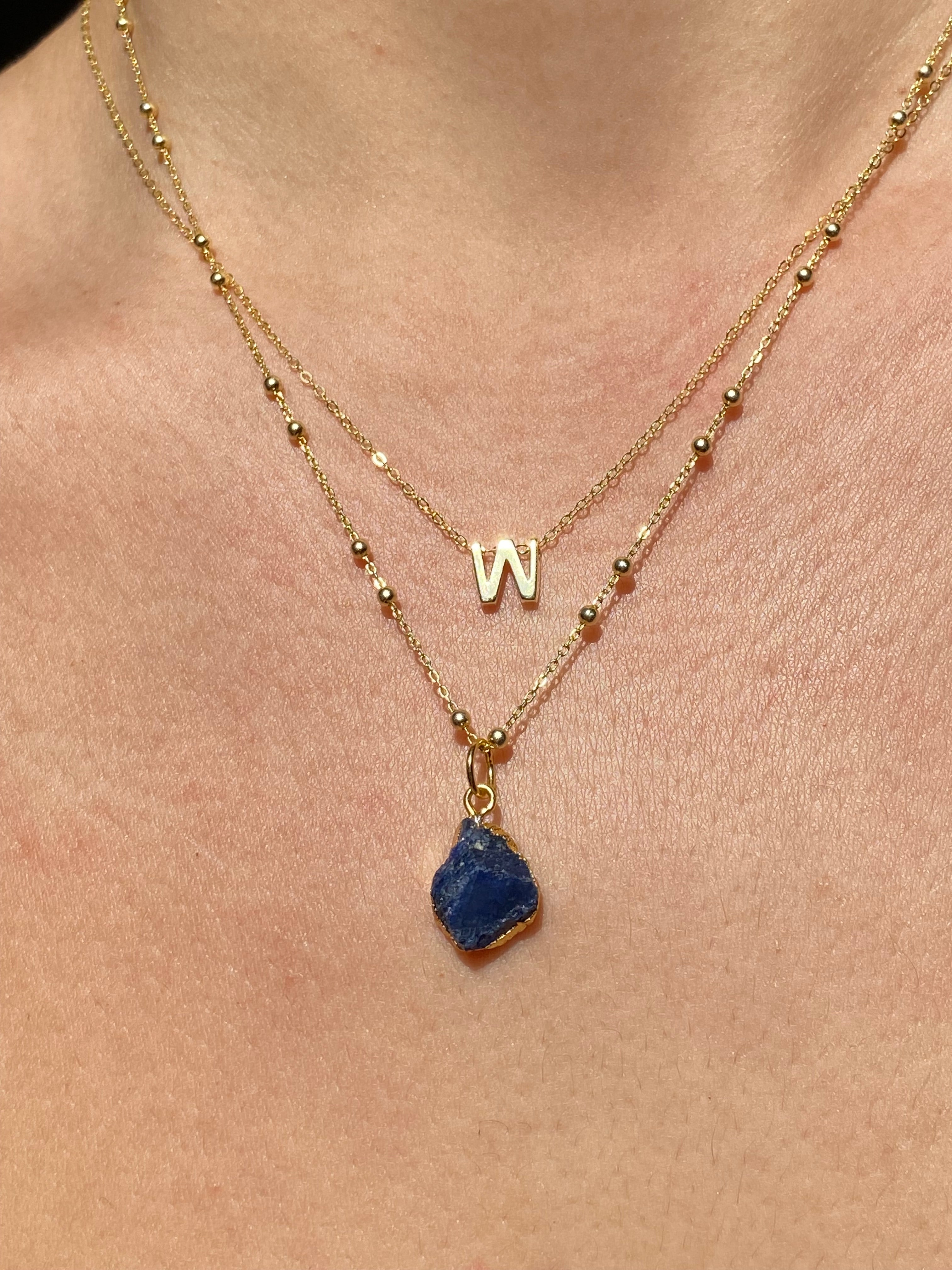 Alphabet + Flat Birthstone Necklace Set - September