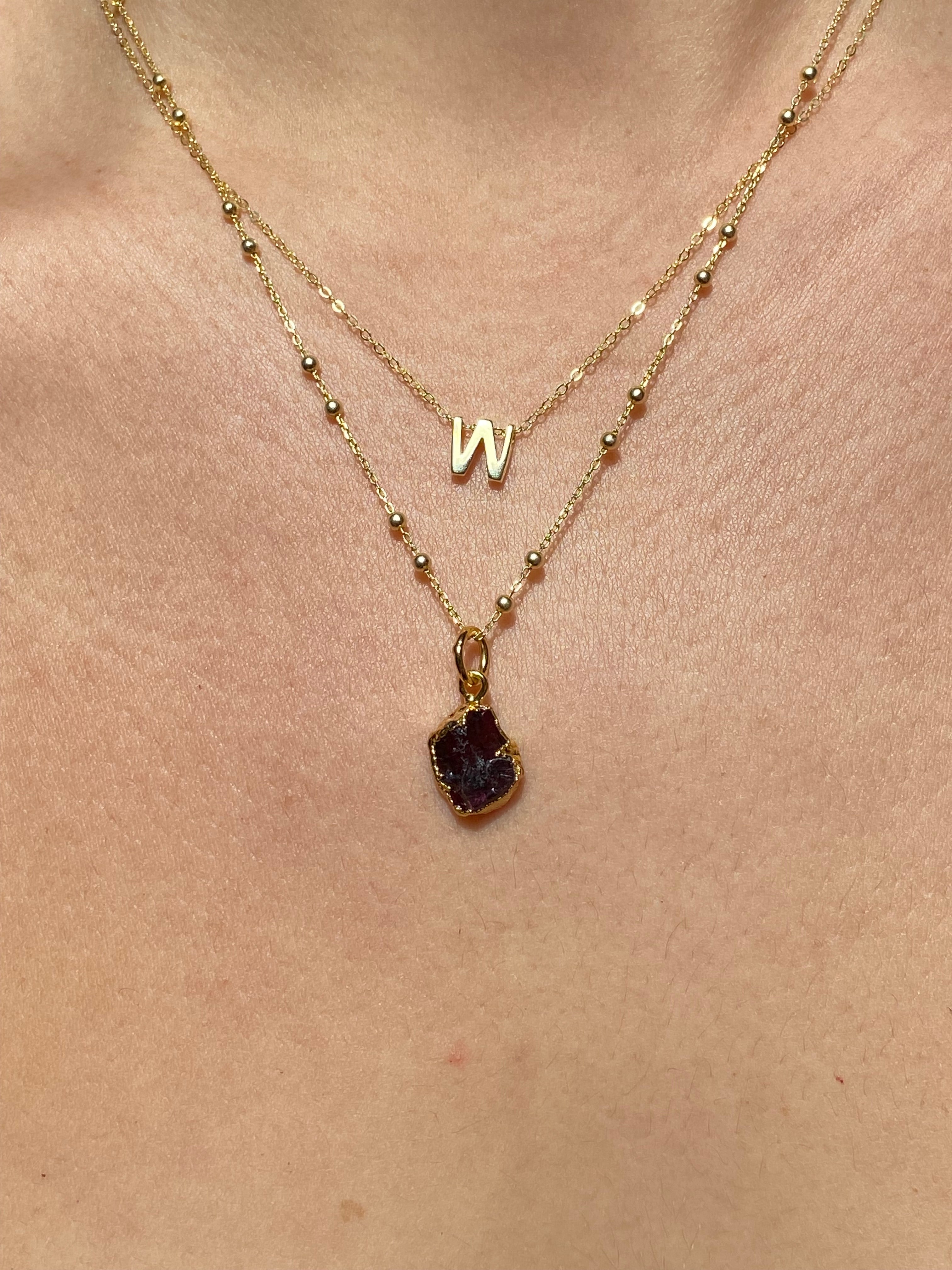 Alphabet + Flat Birthstone Necklace Set - January