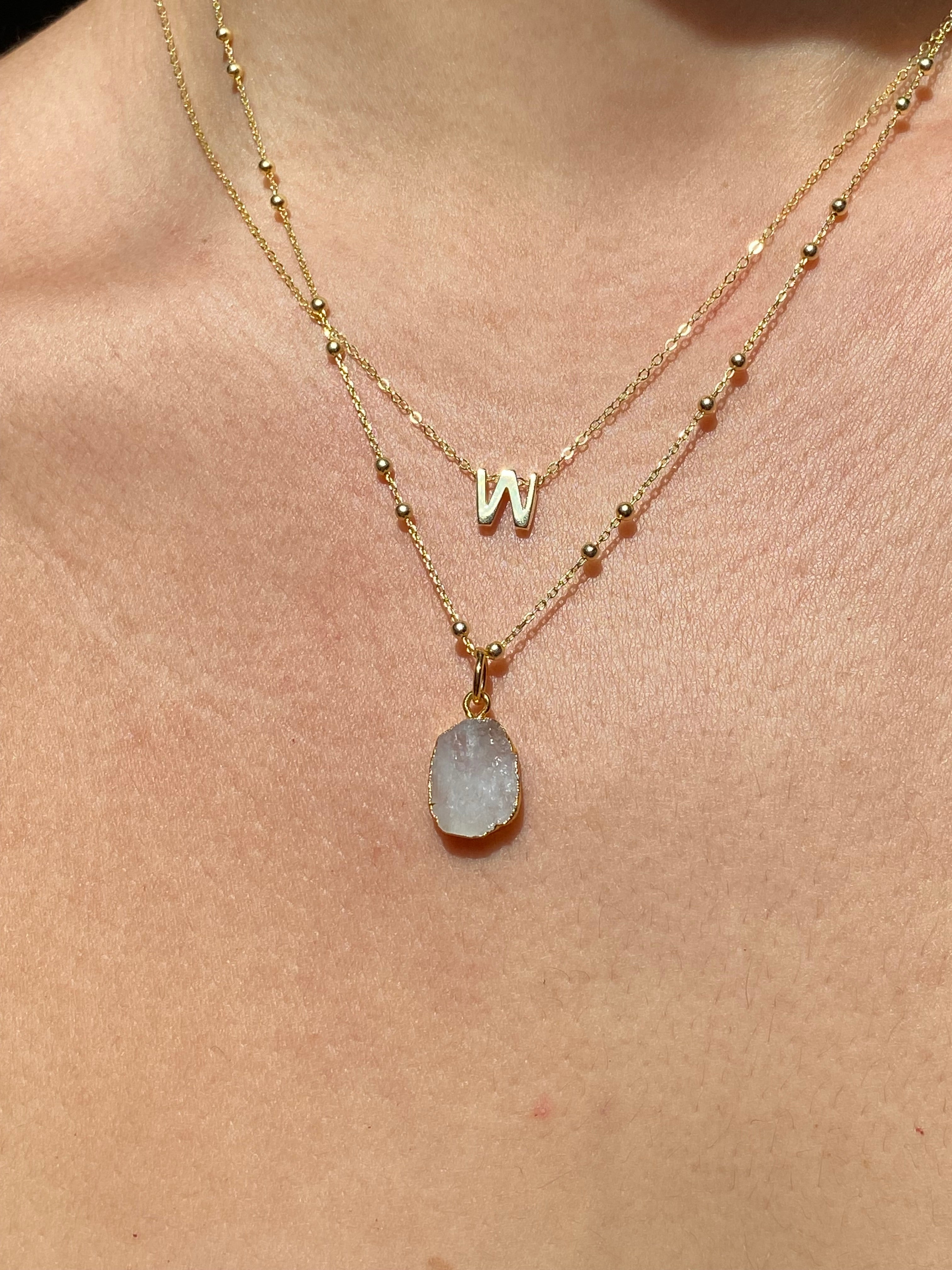 Alphabet + Flat Birthstone Necklace Set - June
