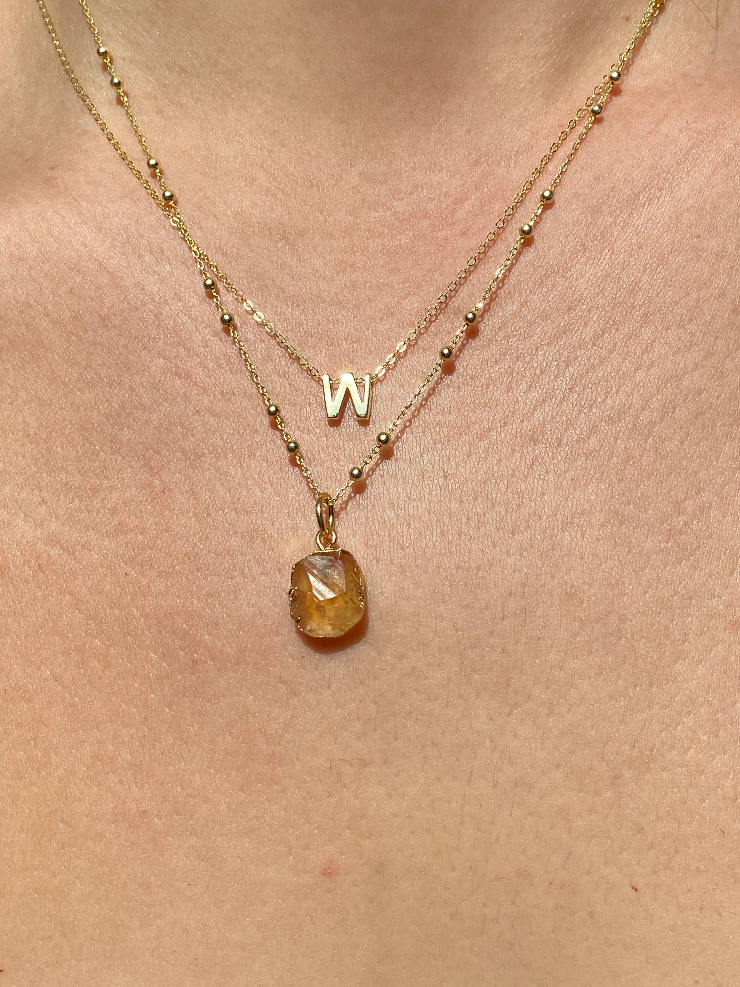 Alphabet + Flat Birthstone Necklace Set - November
