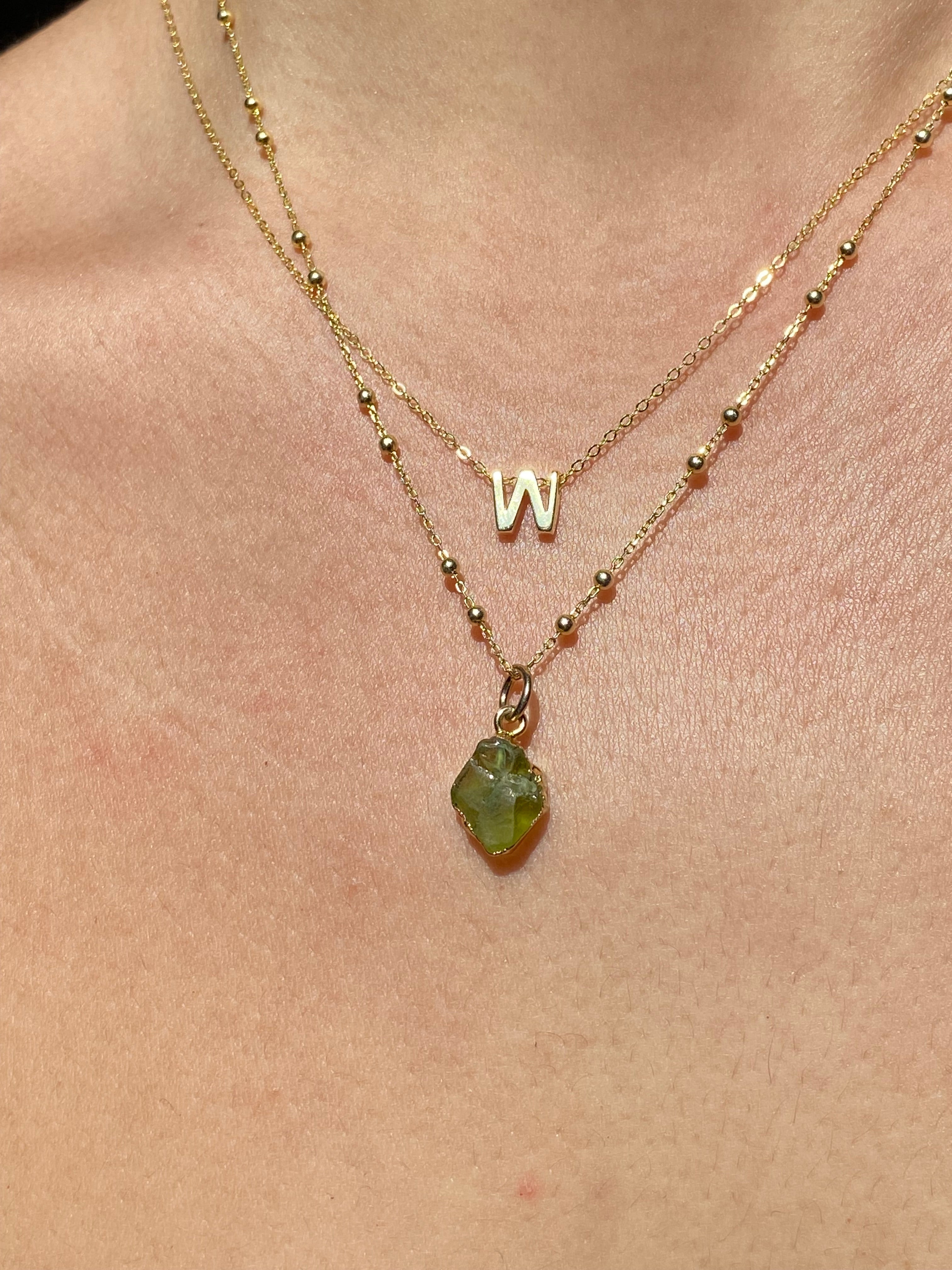 Alphabet + Flat Birthstone Necklace Set - August