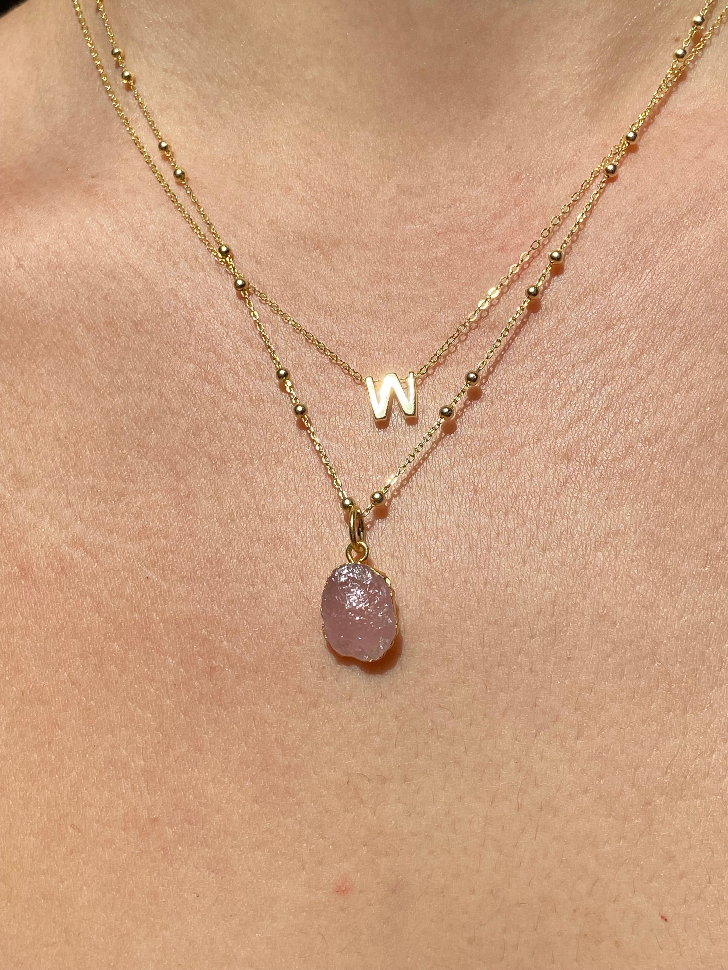 Alphabet + Flat Birthstone Necklace Set - October