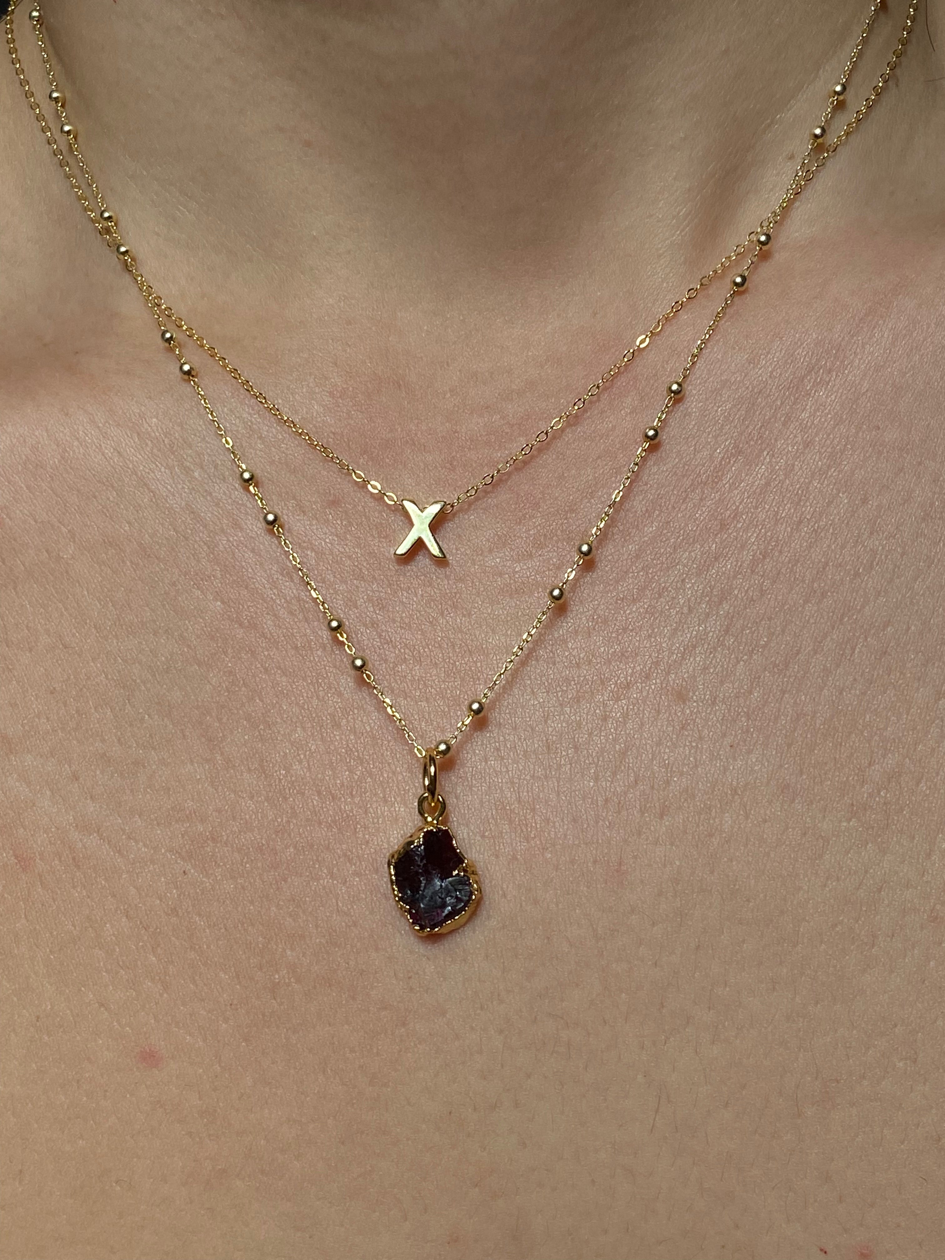 Alphabet + Flat Birthstone Necklace Set - January