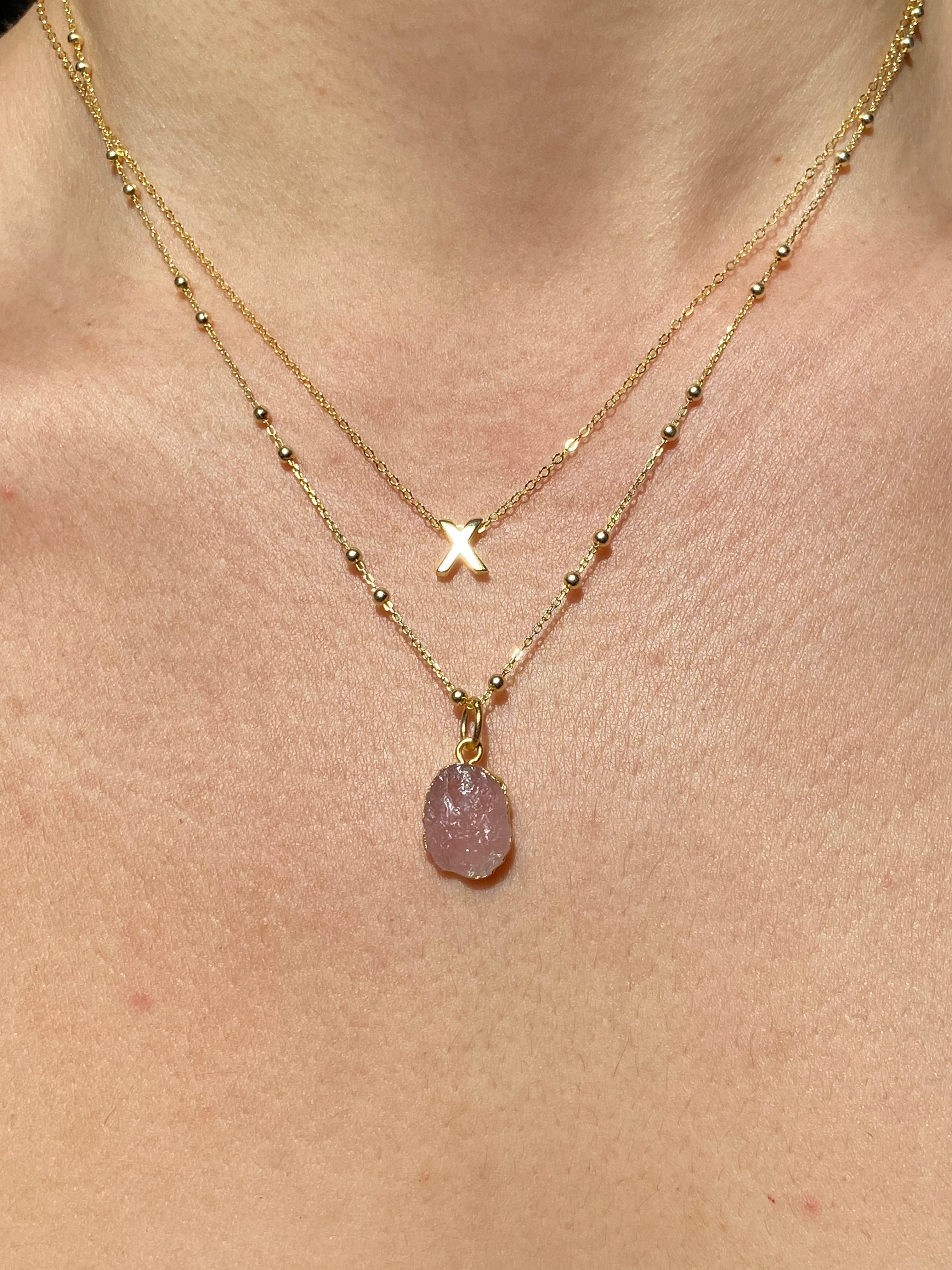 Alphabet + Flat Birthstone Necklace Set - October