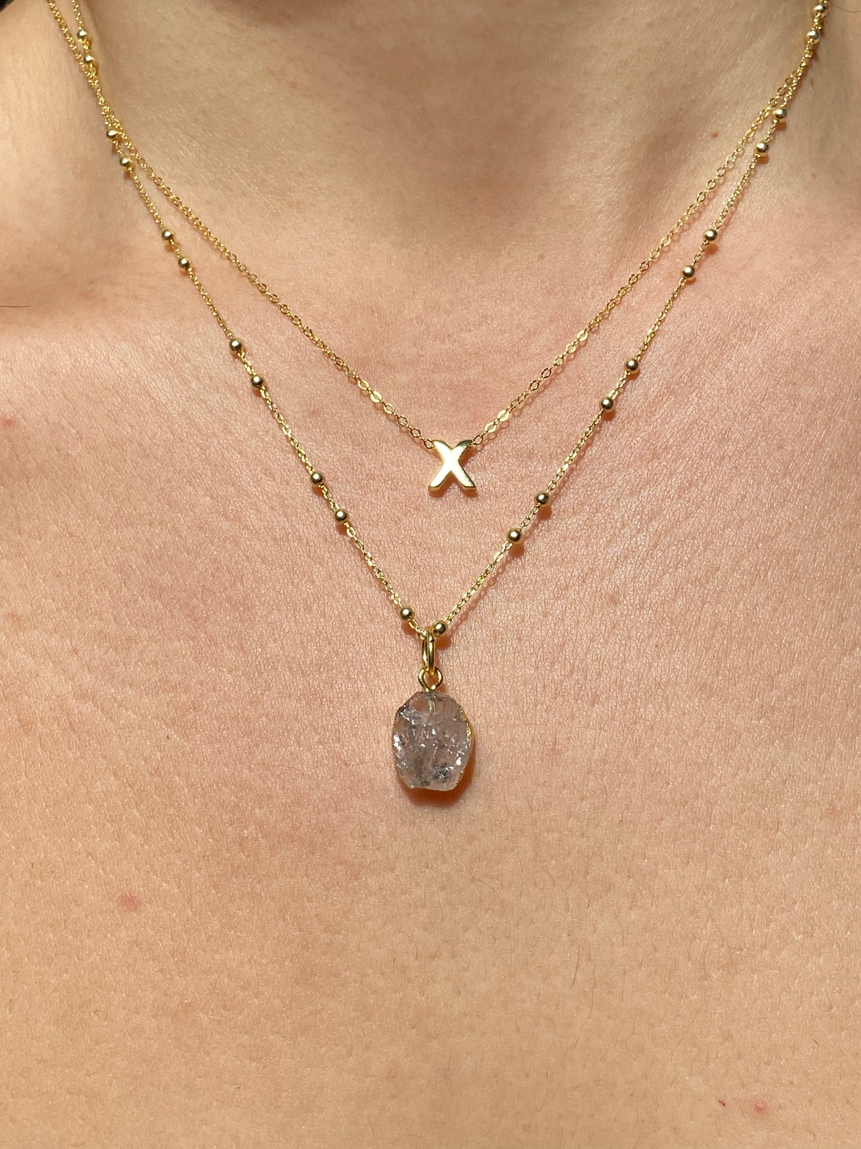 Alphabet + Flat Birthstone Necklace Set - April