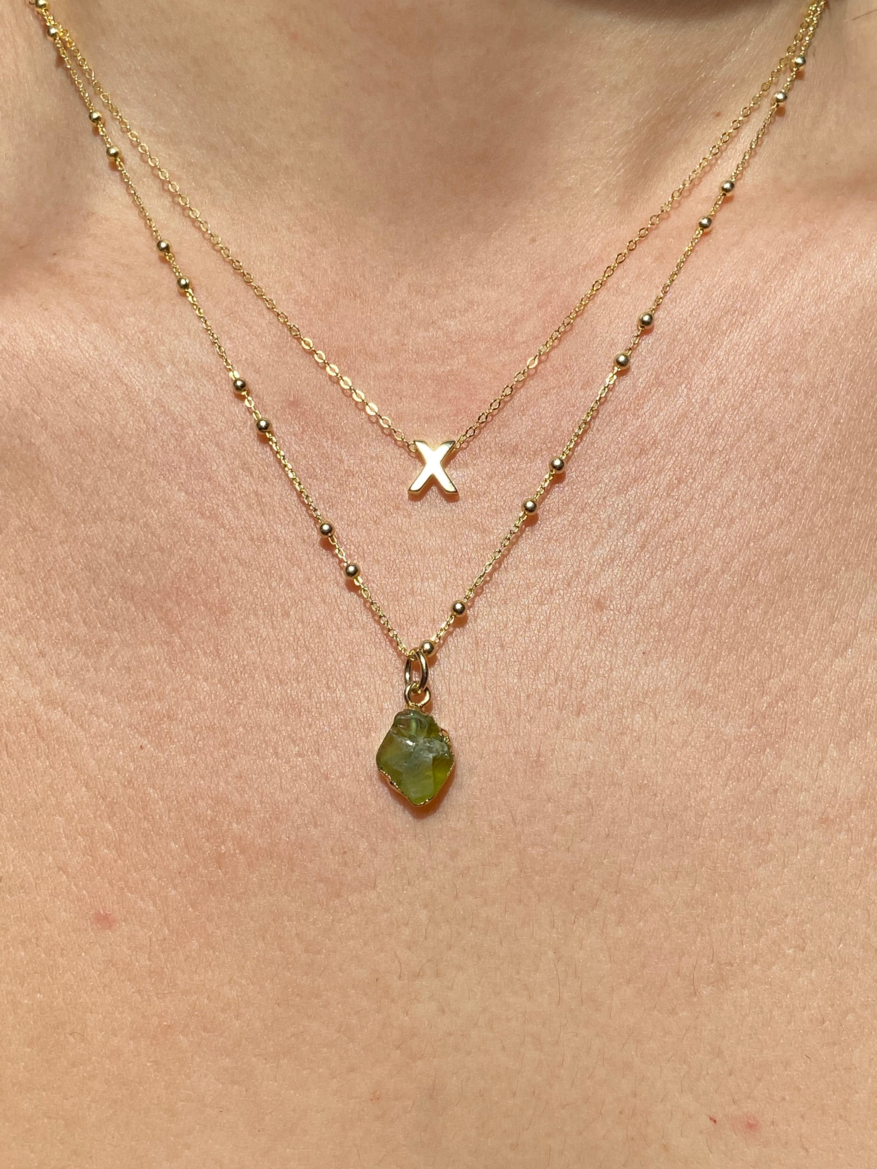 Alphabet + Flat Birthstone Necklace Set - August