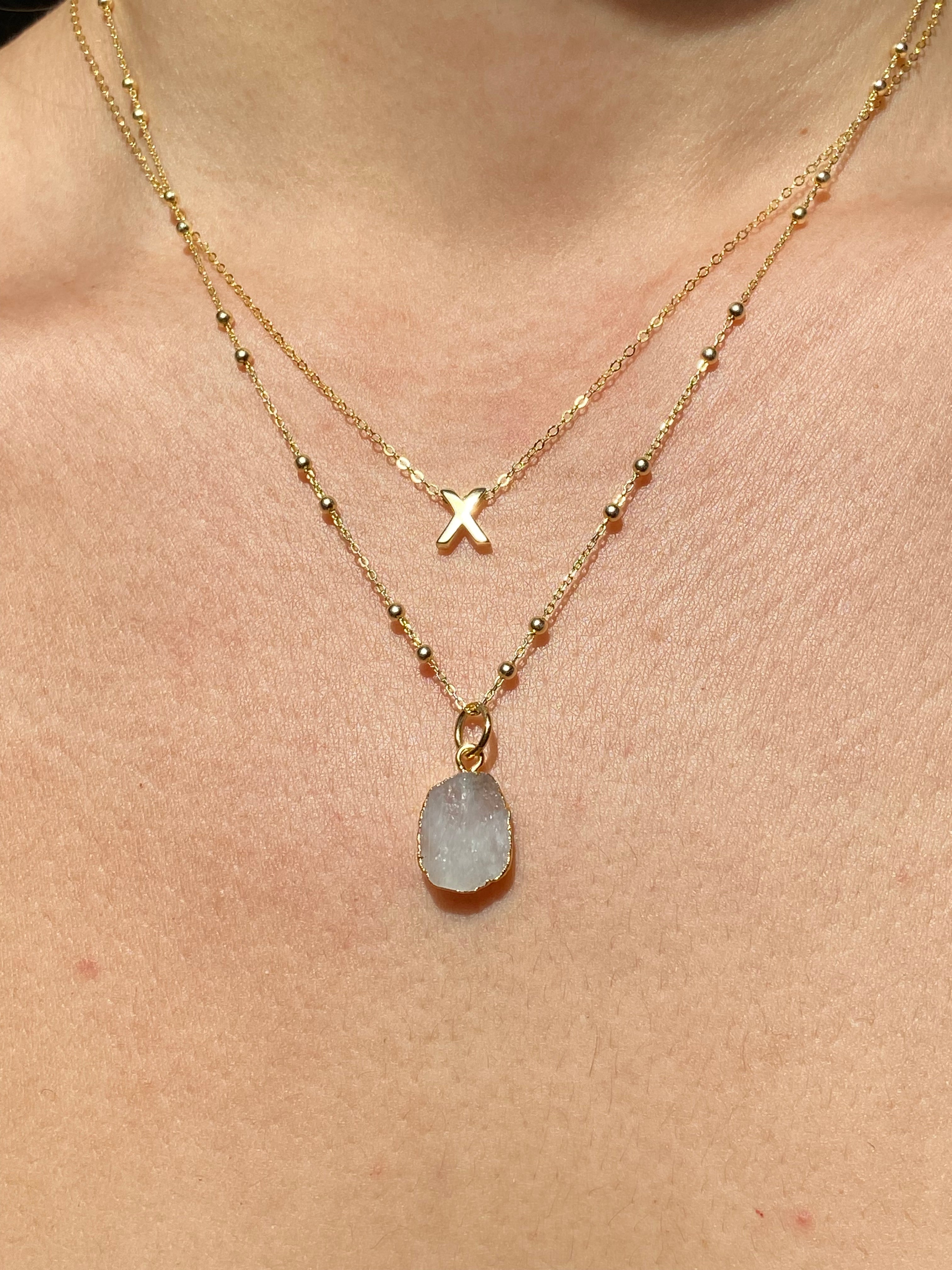 Alphabet + Flat Birthstone Necklace Set - June