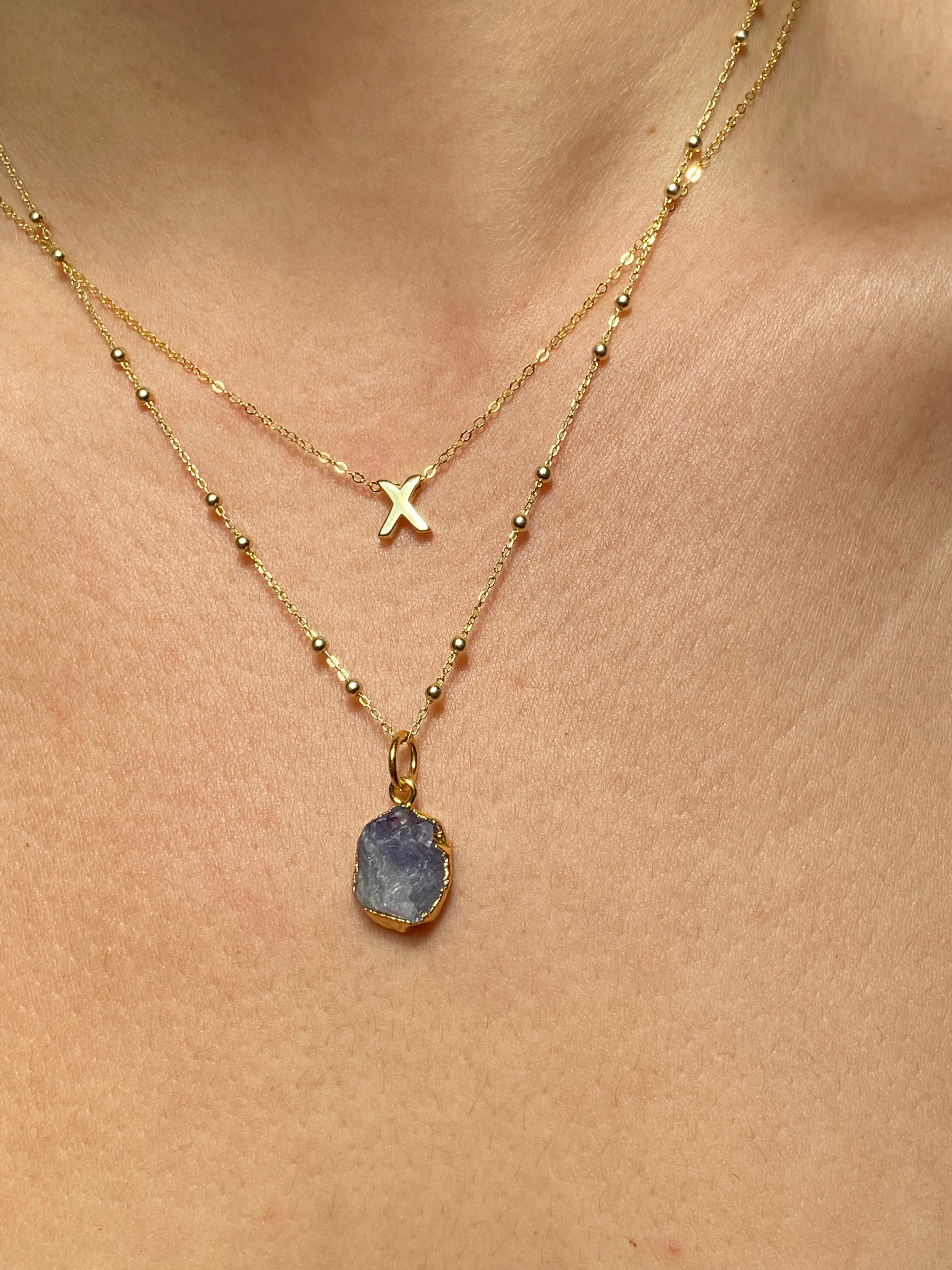 Alphabet + Flat Birthstone Necklace Set - December