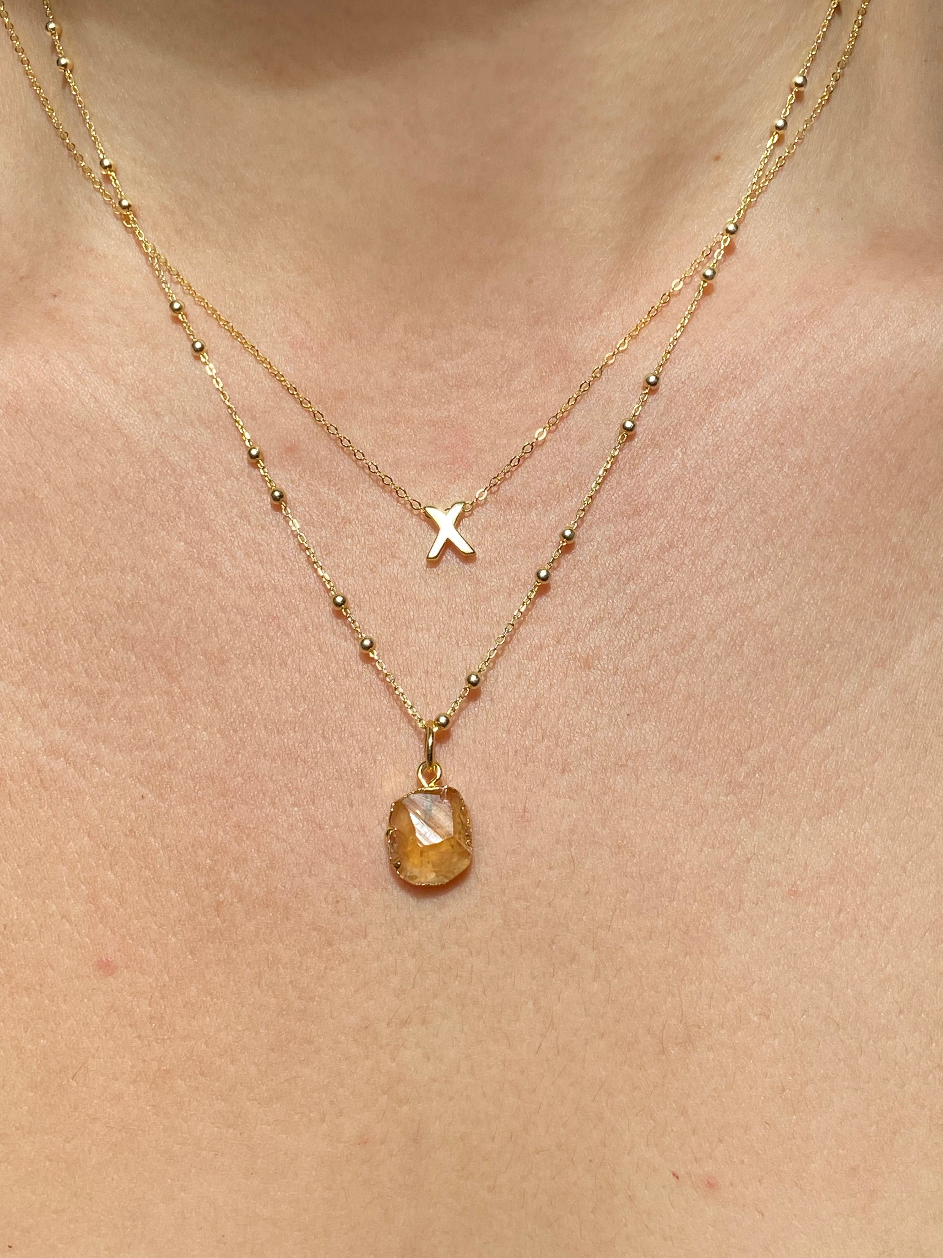 Alphabet + Flat Birthstone Necklace Set - November