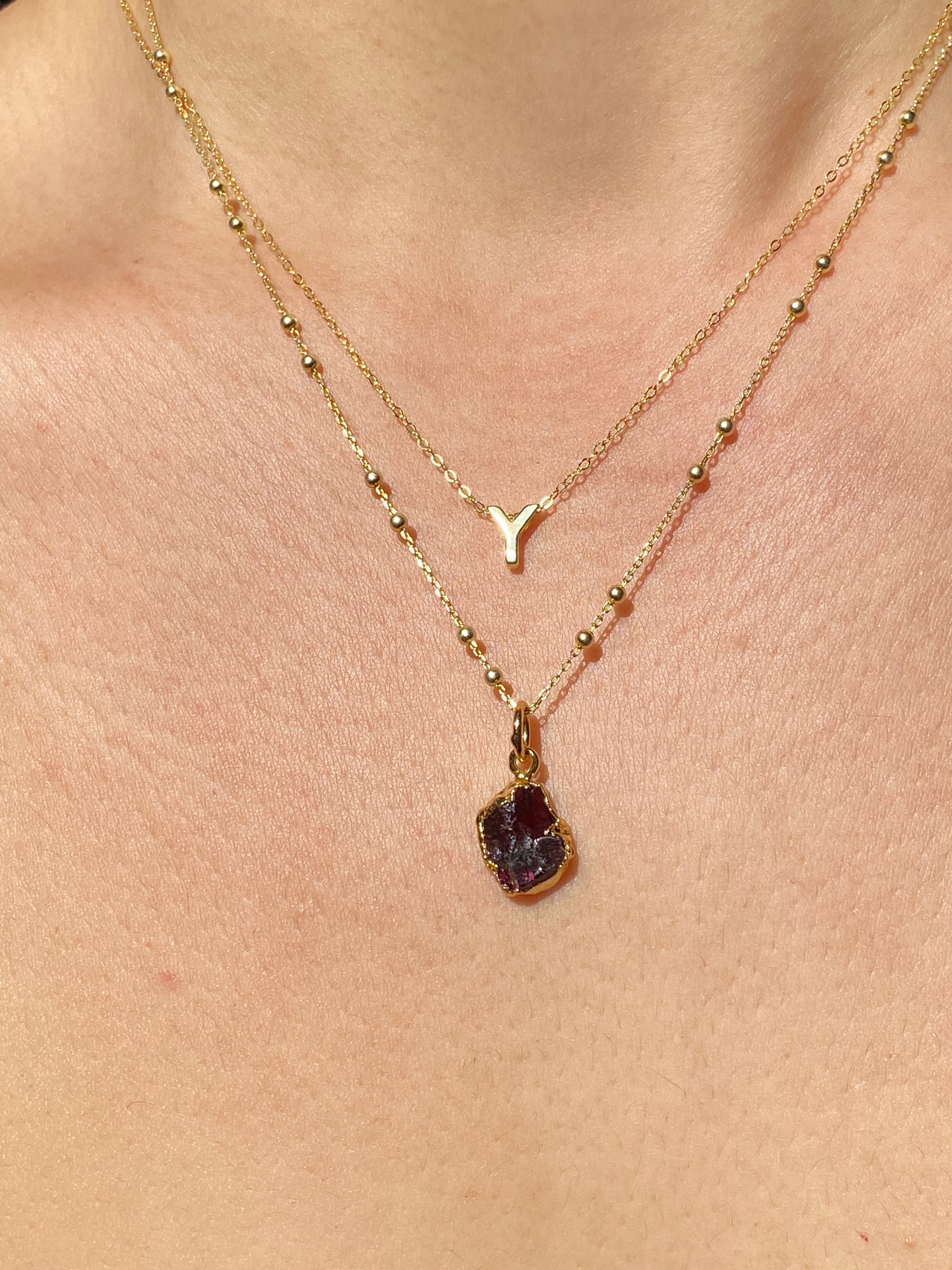 Alphabet + Flat Birthstone Necklace Set - January