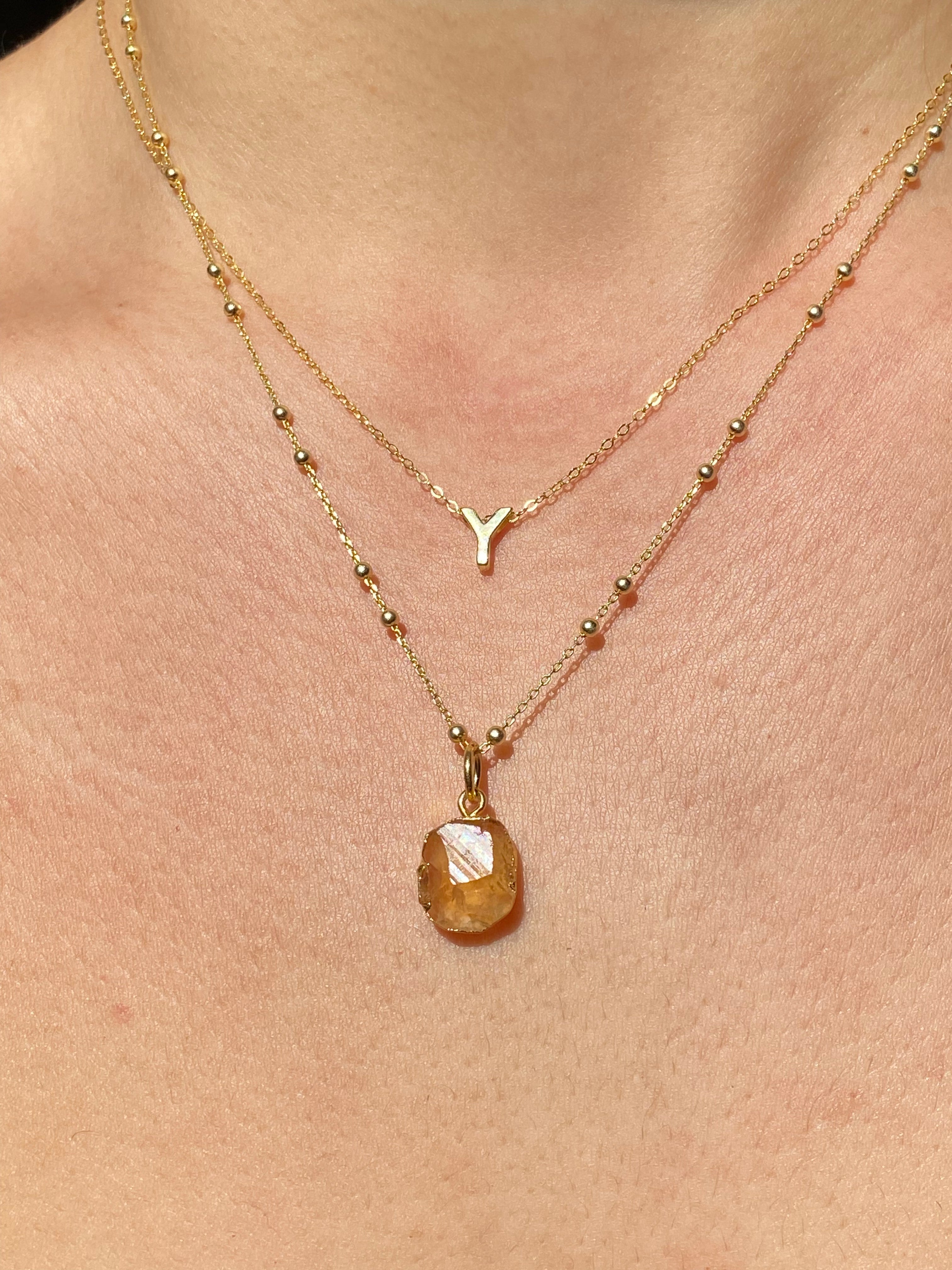 Alphabet + Flat Birthstone Necklace Set - November