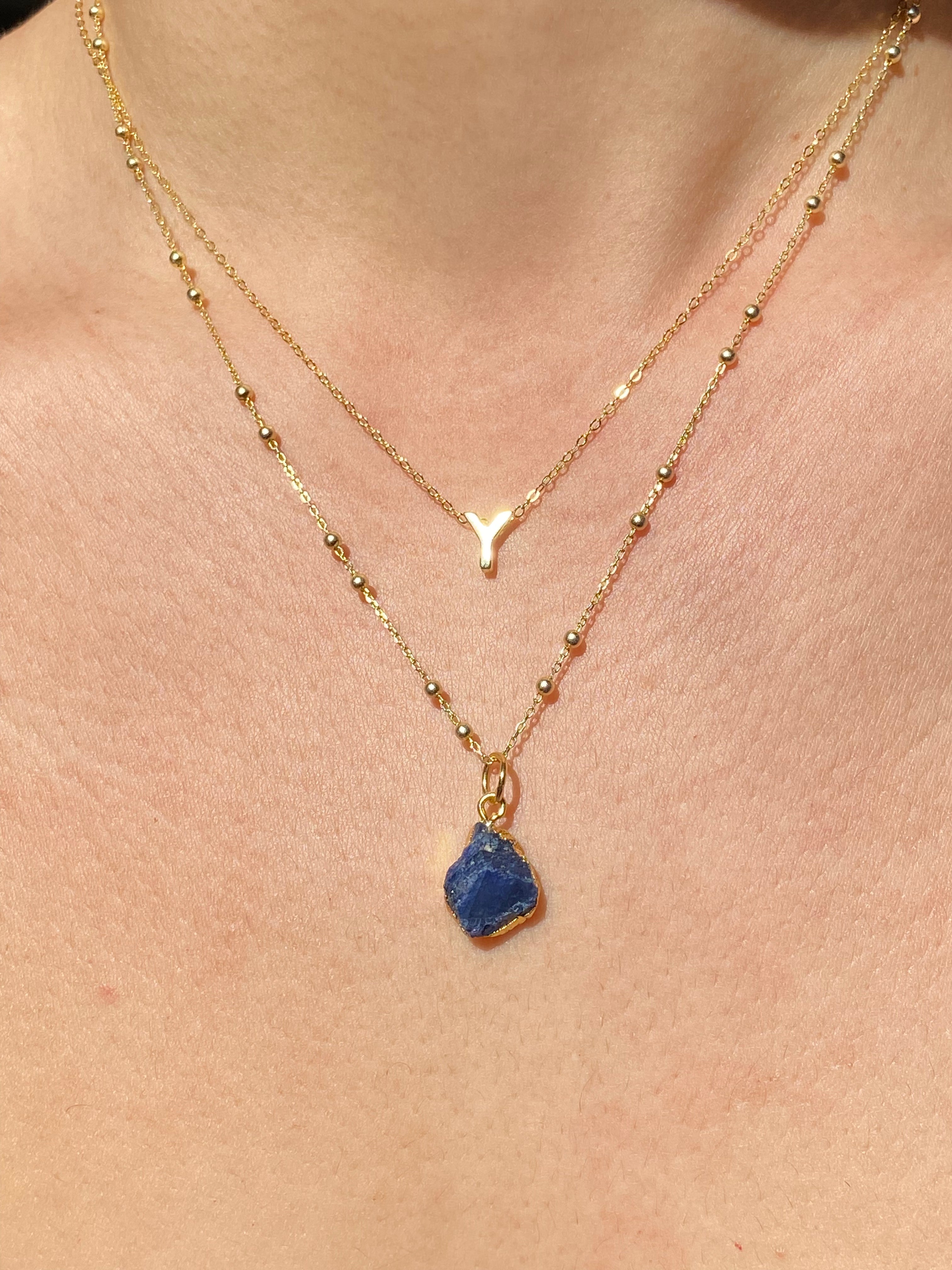 Alphabet + Flat Birthstone Necklace Set - September