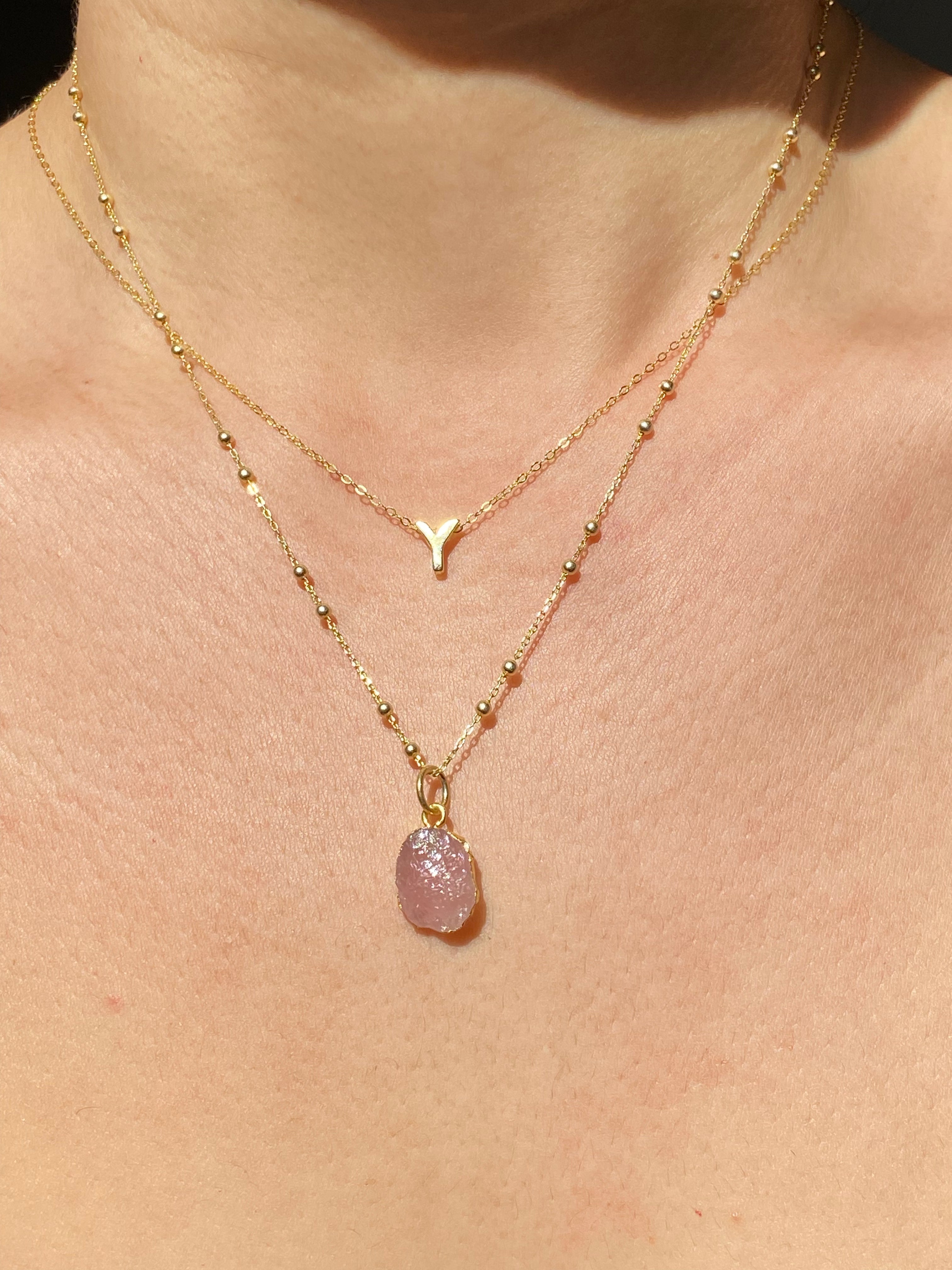 Alphabet + Flat Birthstone Necklace Set - October
