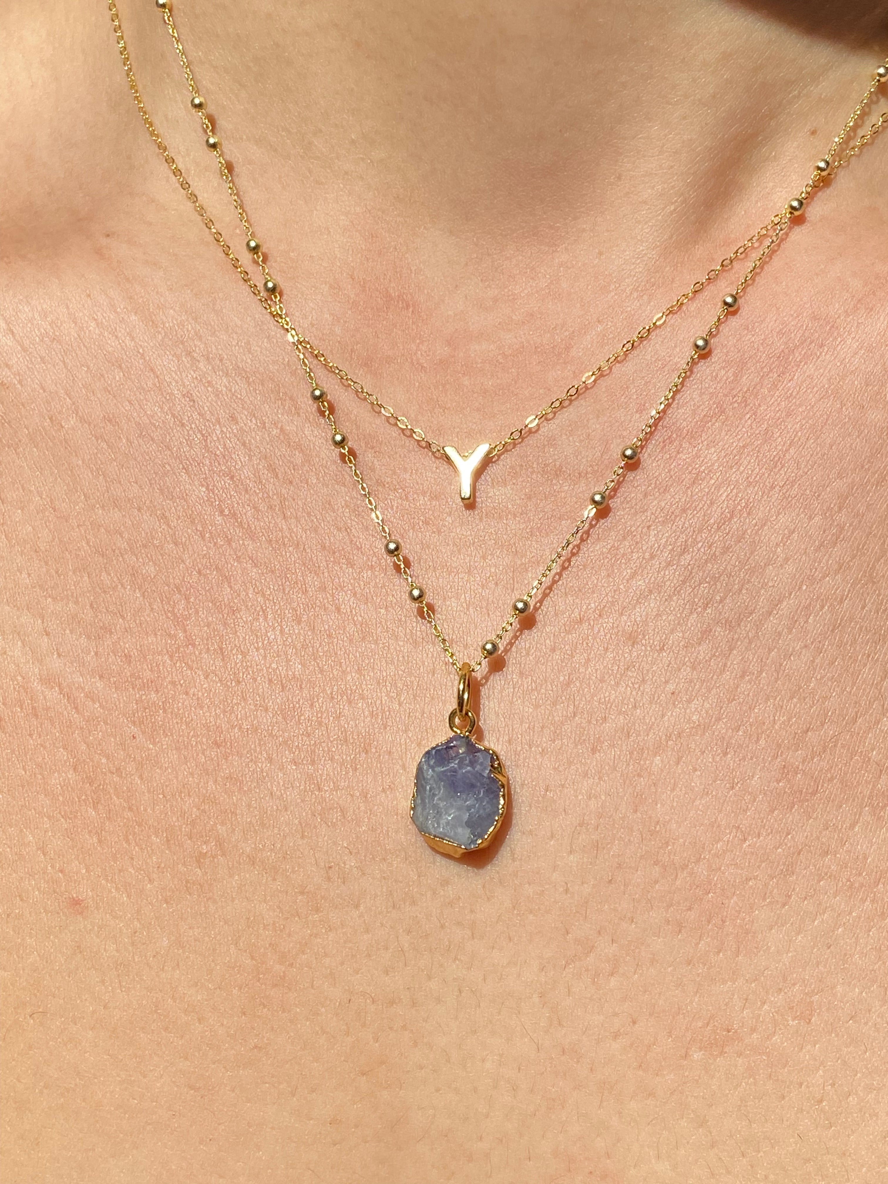 Alphabet + Flat Birthstone Necklace Set - December
