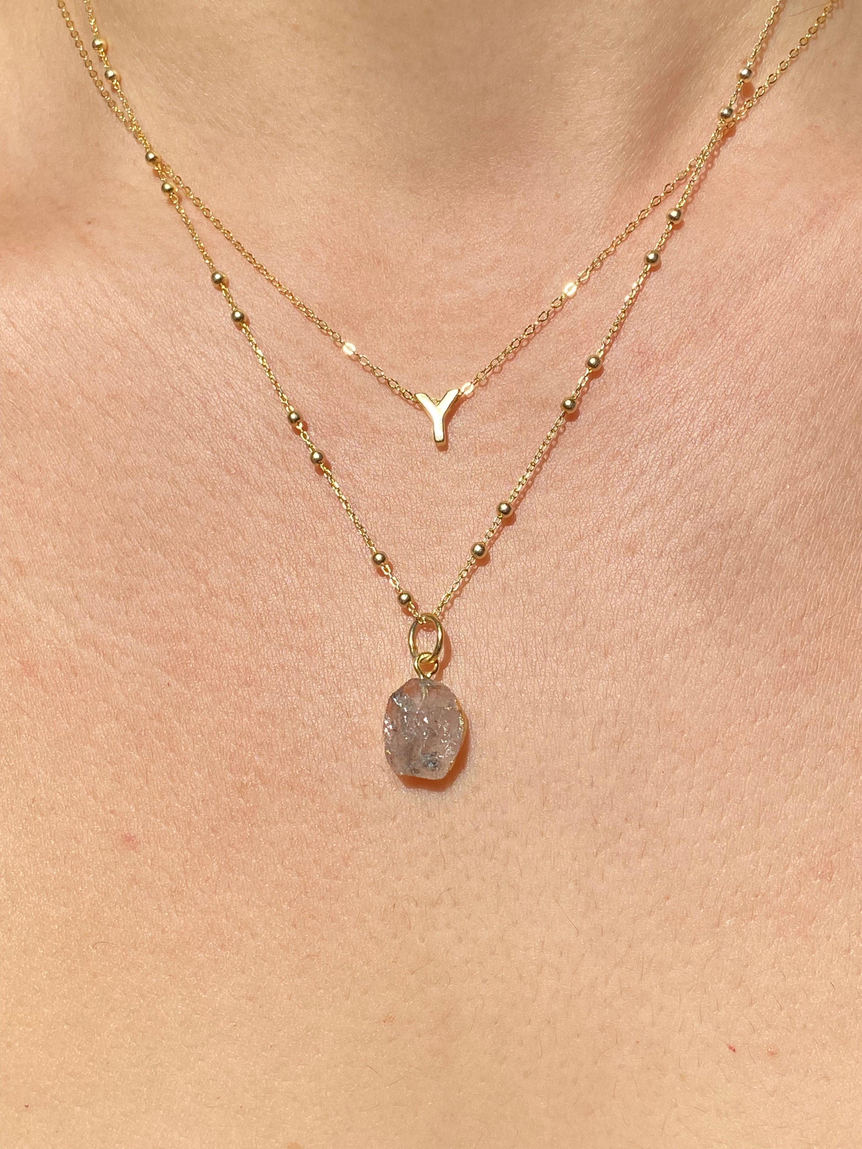 Alphabet + Flat Birthstone Necklace Set - April