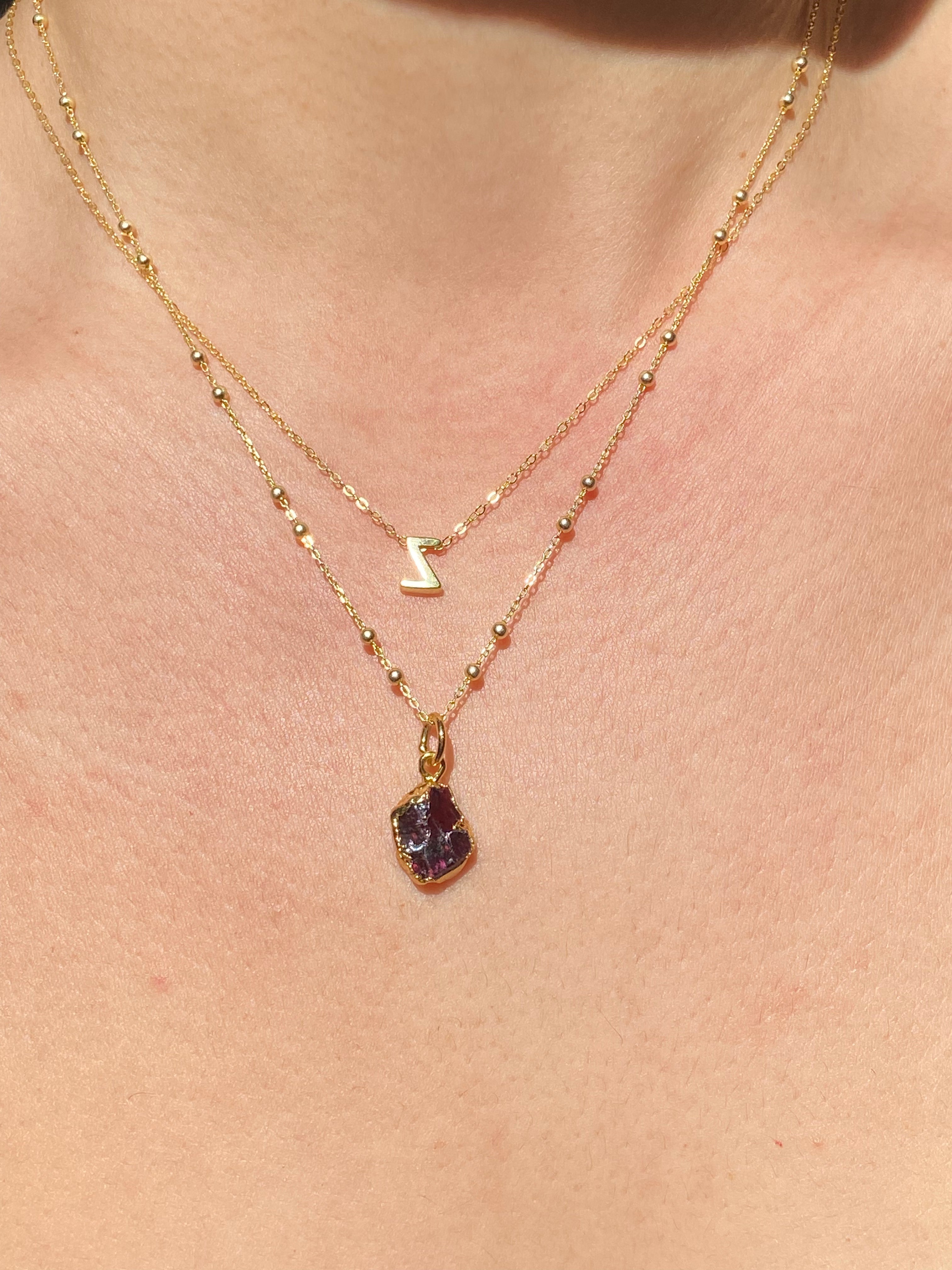 Alphabet + Flat Birthstone Necklace Set - January