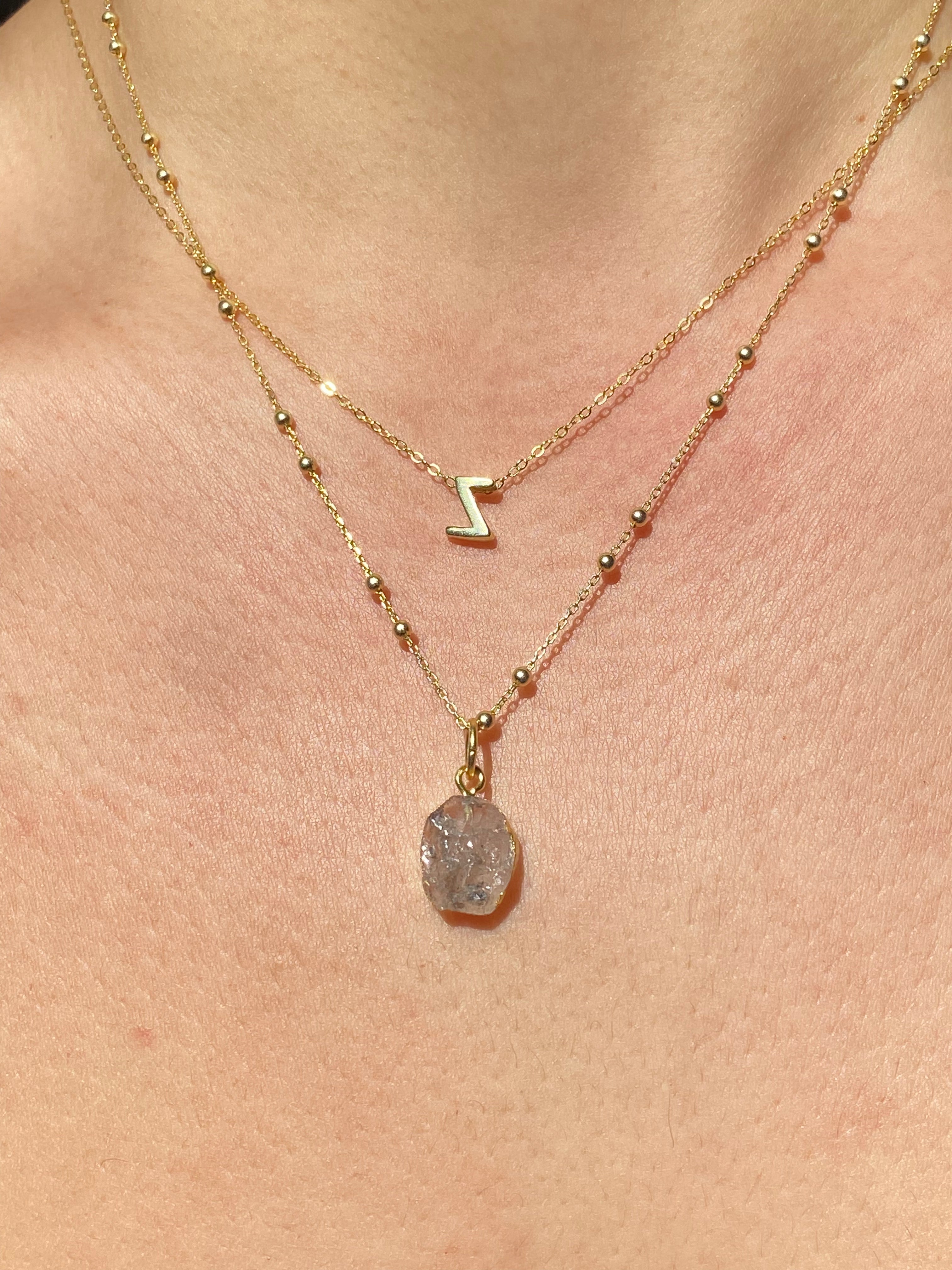 Alphabet + Flat Birthstone Necklace Set - April