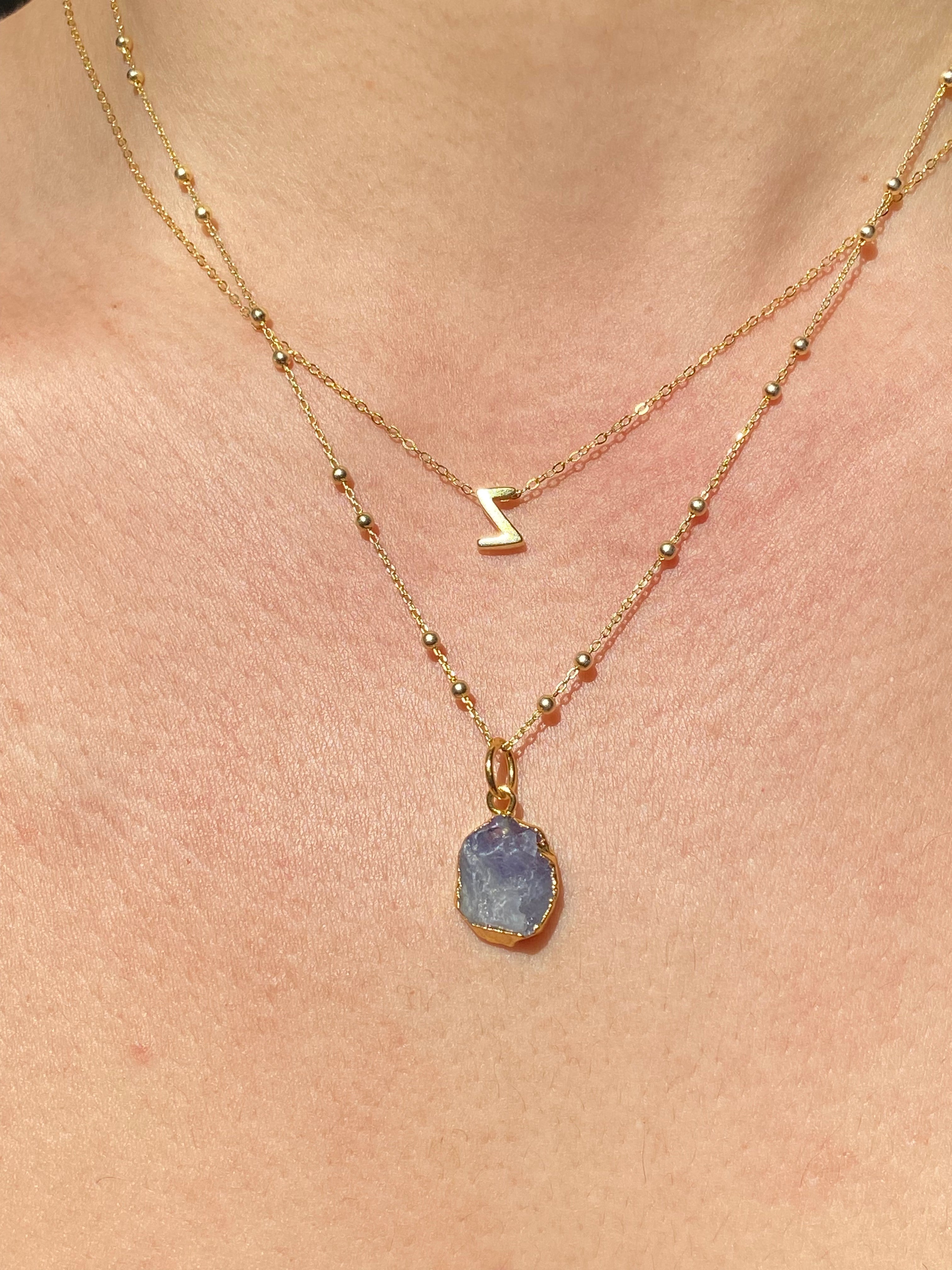 Alphabet + Flat Birthstone Necklace Set - December