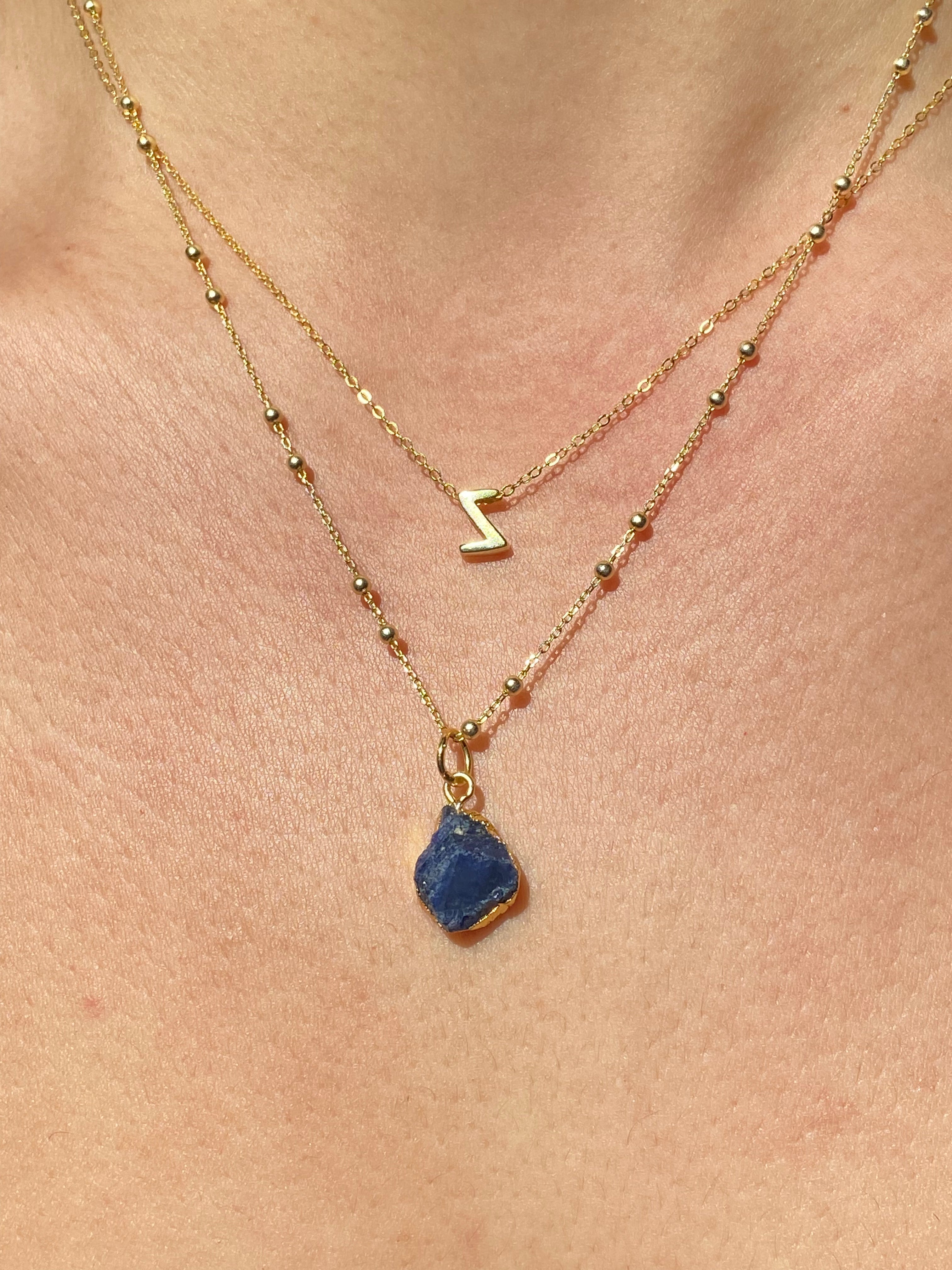Alphabet + Flat Birthstone Necklace Set - September