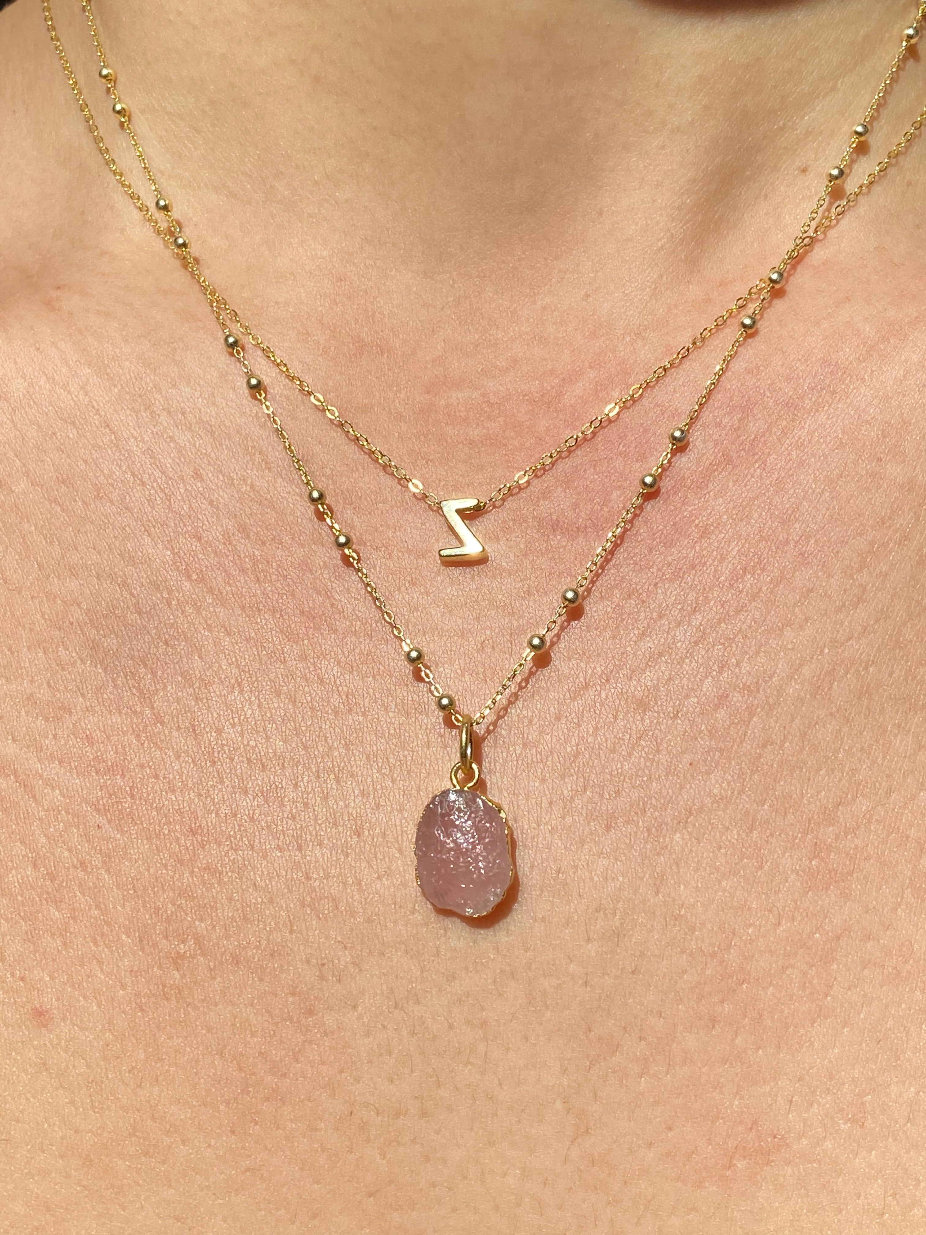 Alphabet + Flat Birthstone Necklace Set - October