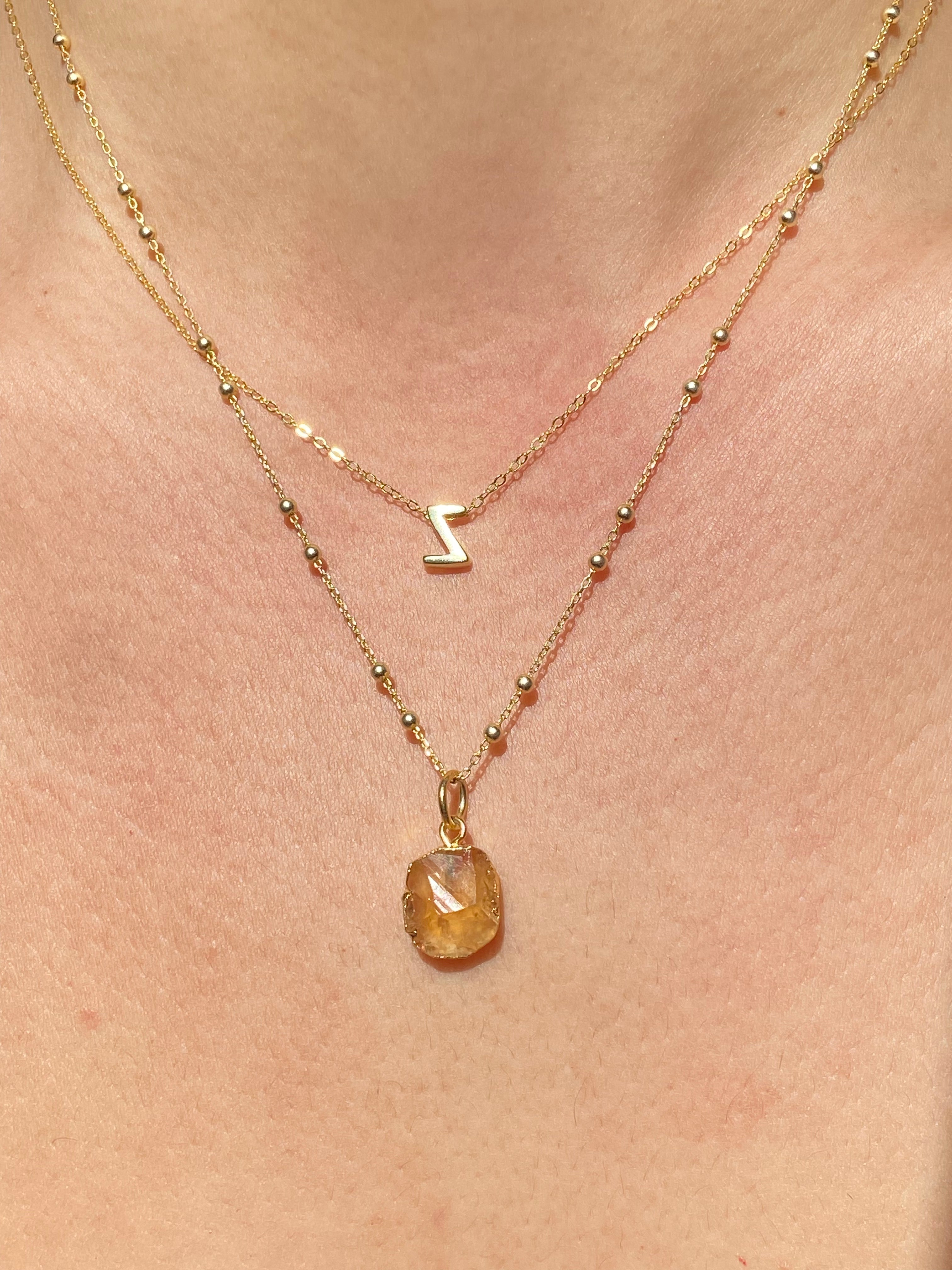 Alphabet + Flat Birthstone Necklace Set - November