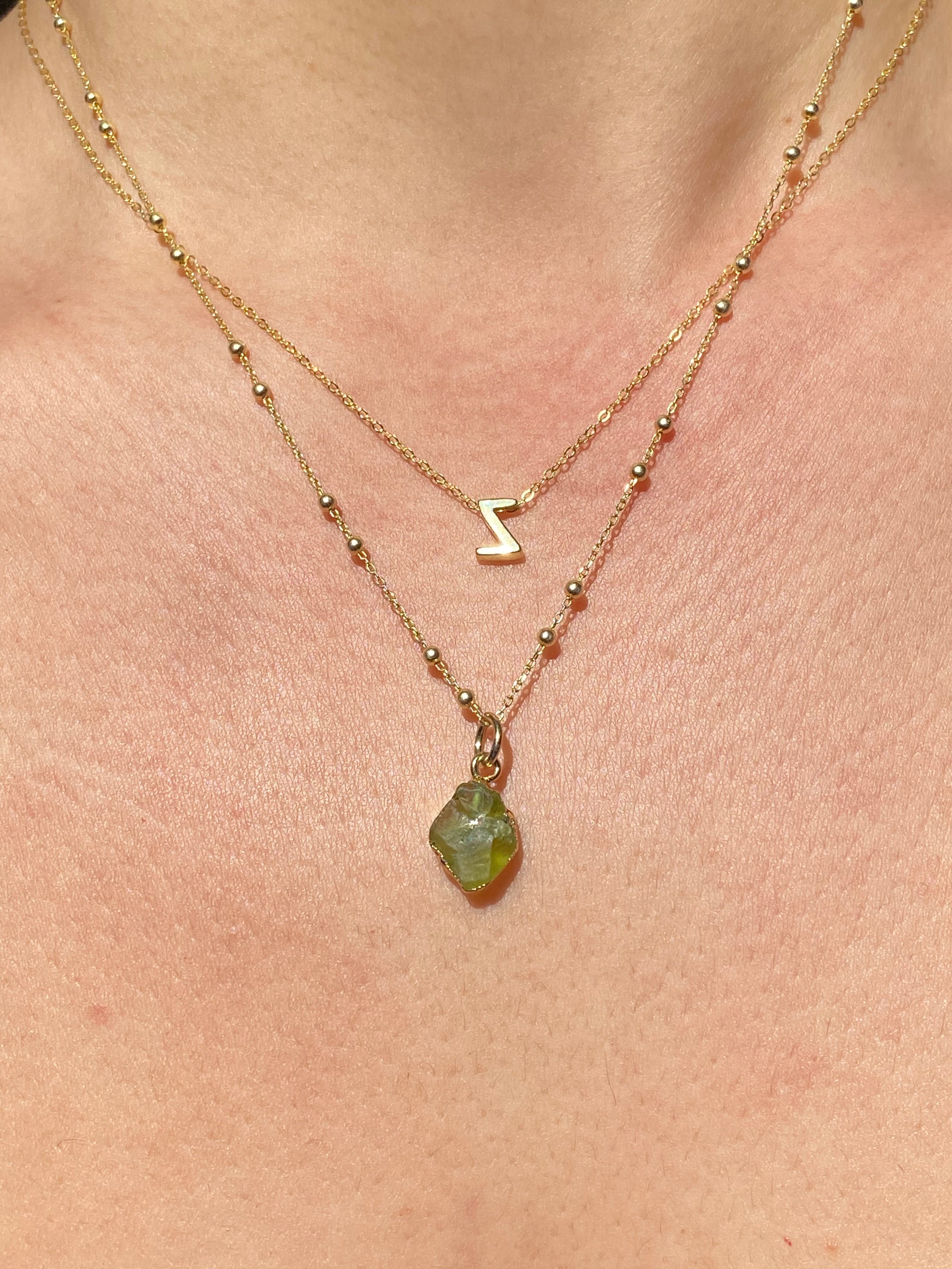 Alphabet + Flat Birthstone Necklace Set - August