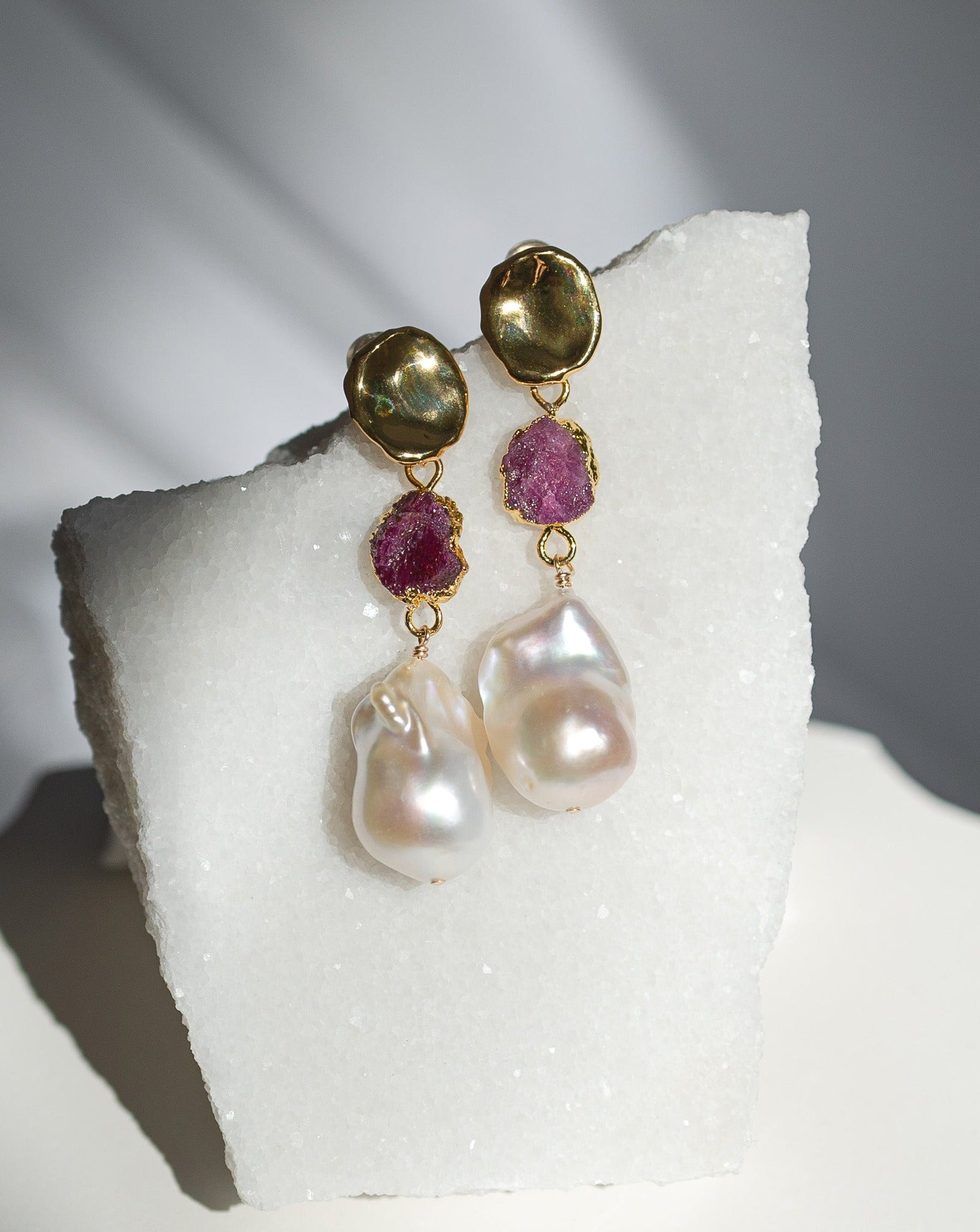 July | Ruby Birthstones x Pearls Earrings